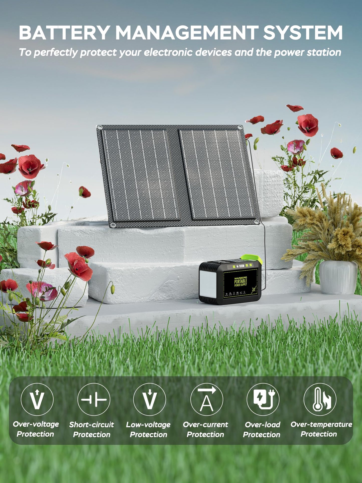 Portable Power Station 300W MARBERO 237Wh Camping Solar Generator Backup Lithium Battery with Pure Sine Wave 110V AC Outlet, USB C, USB A, DC for Outdoors Camping CPAP Home Blackout Emergency