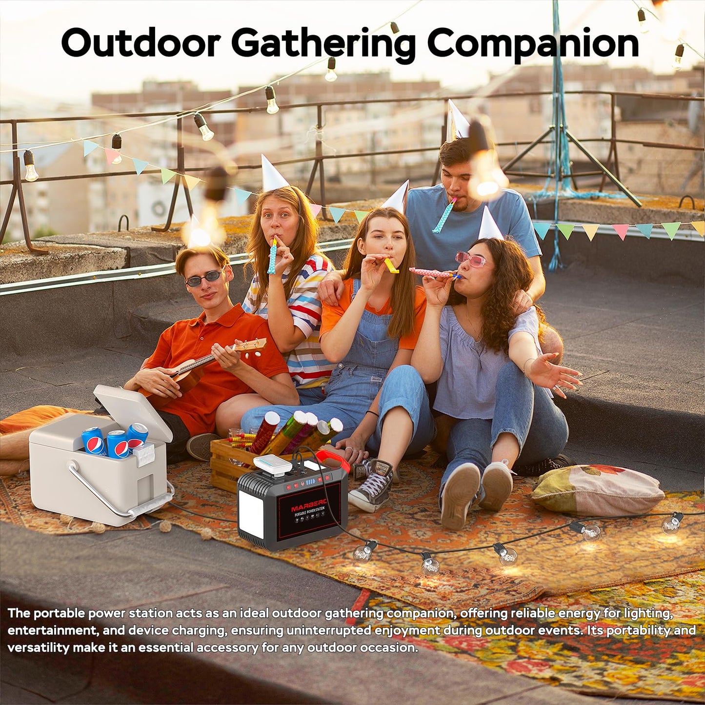 Portable Power Station 300W MARBERO 237Wh Camping Solar Generator Backup Lithium Battery with Pure Sine Wave 110V AC Outlet, USB C, USB A, DC for Outdoors Camping CPAP Home Blackout Emergency