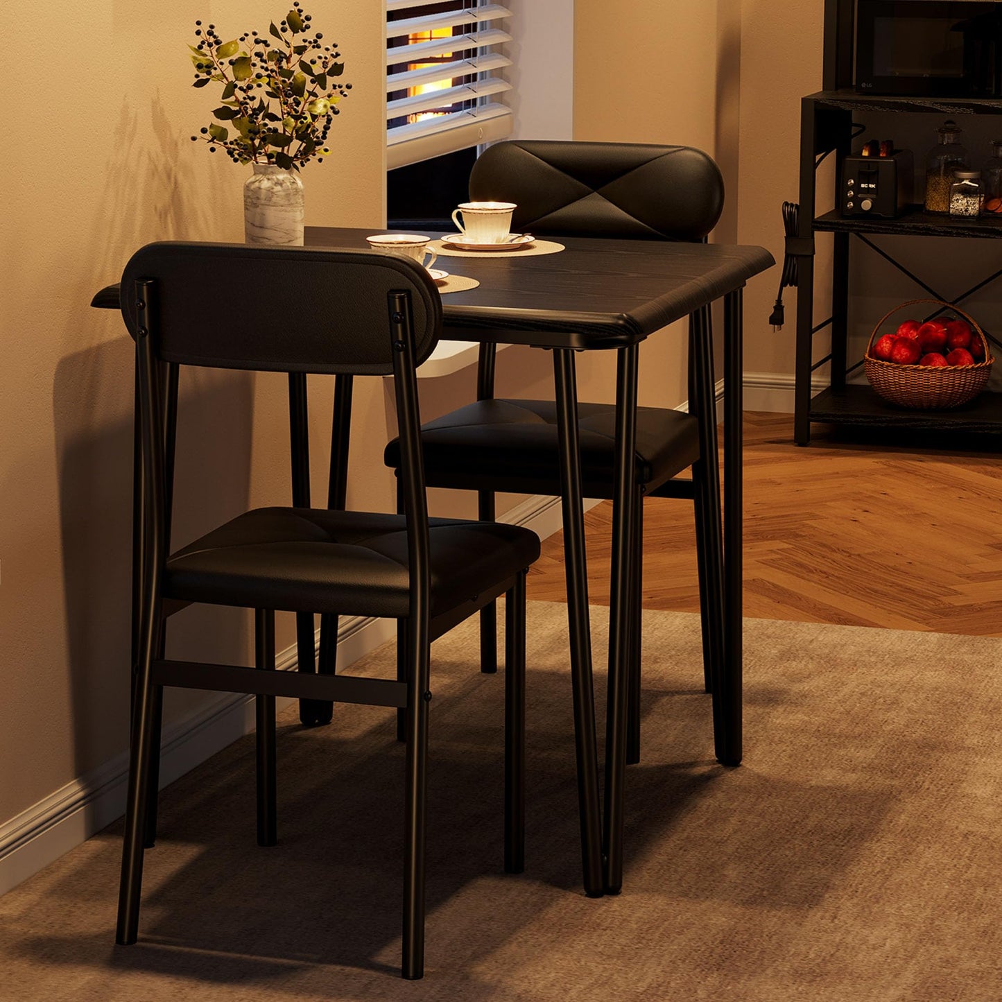 IDEALHOUSE Dining Table for 2-Small Square Kitchen Dining Dinner Room Tables Set,Space Saving Wood Modern Dinette Accent Furniture for Breakfast Nook, (Dark, Table with 2 Upholstered Chairs)