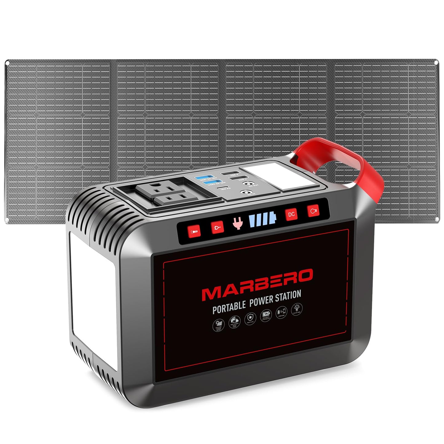 Portable Power Station 300W MARBERO 237Wh Camping Solar Generator Backup Lithium Battery with Pure Sine Wave 110V AC Outlet, USB C, USB A, DC for Outdoors Camping CPAP Home Blackout Emergency