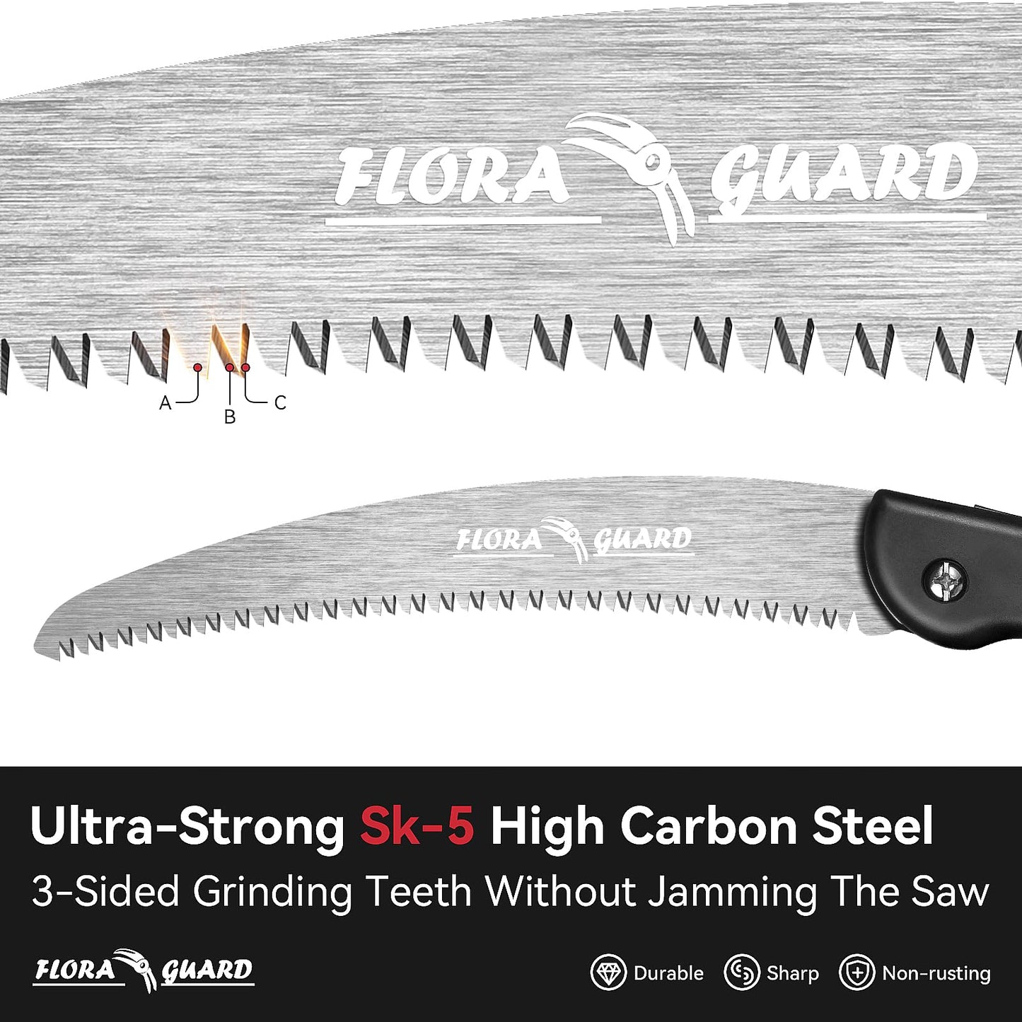 FLORA GUARD 7.7-Inch Folding Saw, Pruning Hand Saw with Triple-Cut Razor Teeth for Wood Cutting, Tree Trimming, and Camping