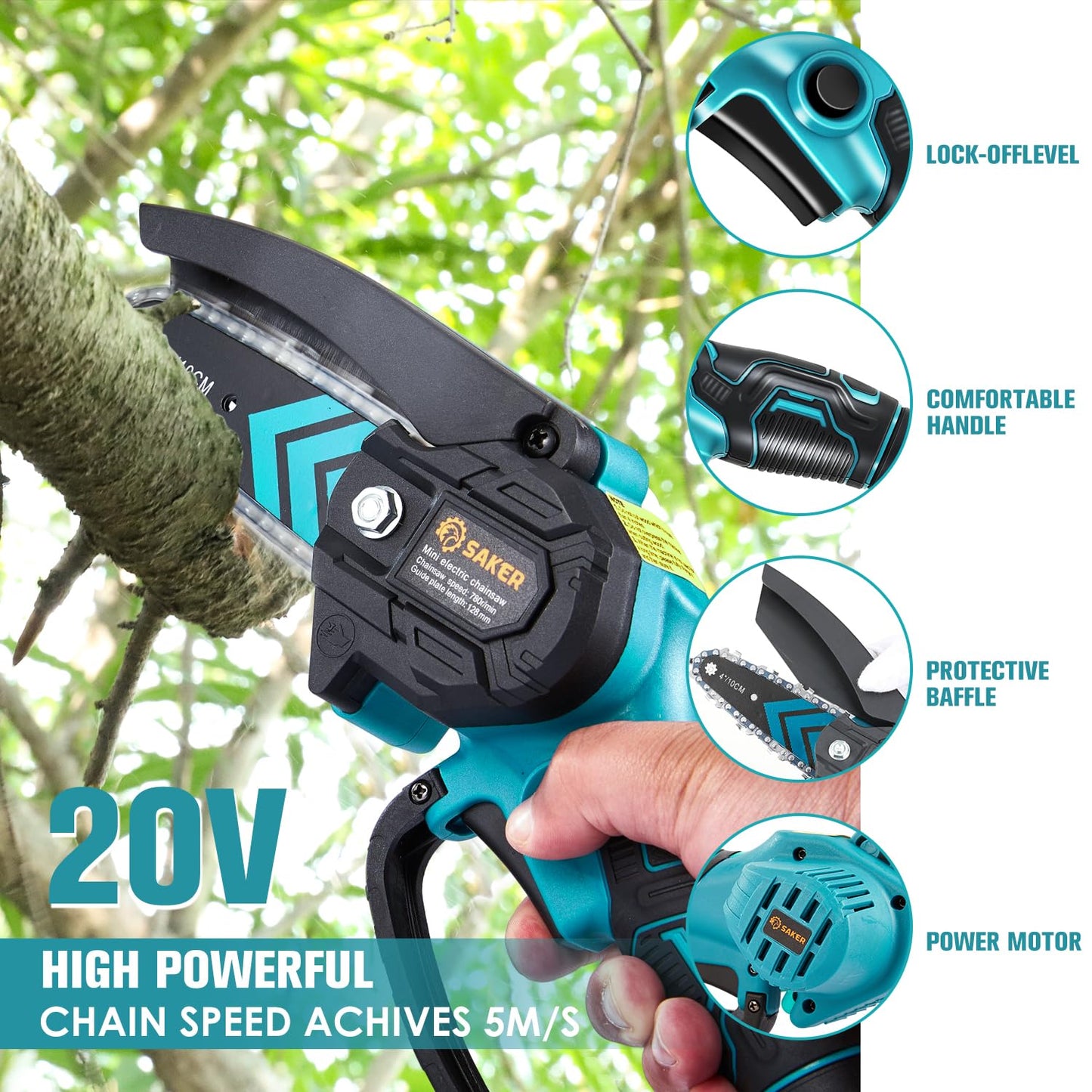 Saker Mini Chainsaw,2025 New Upgrade Electric Chainsaws,Portable Chain Saw Cordless Battery Powered,Small Handheld Chain Saws Pruning Shears Saw for Wood Tree Branches,Courtyard and Garden