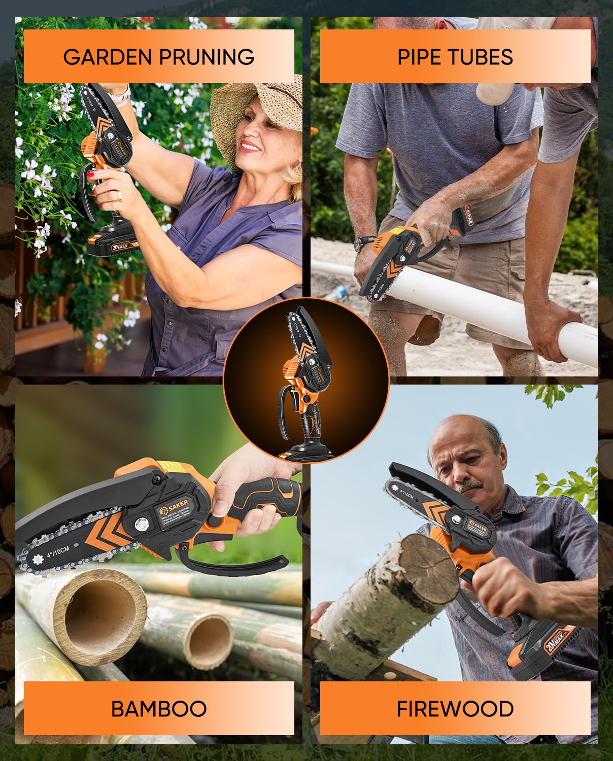 Saker Mini Chainsaw,2025 New Upgrade Electric Chainsaws,Portable Chain Saw Cordless Battery Powered,Small Handheld Chain Saws Pruning Shears Saw for Wood Tree Branches,Courtyard and Garden