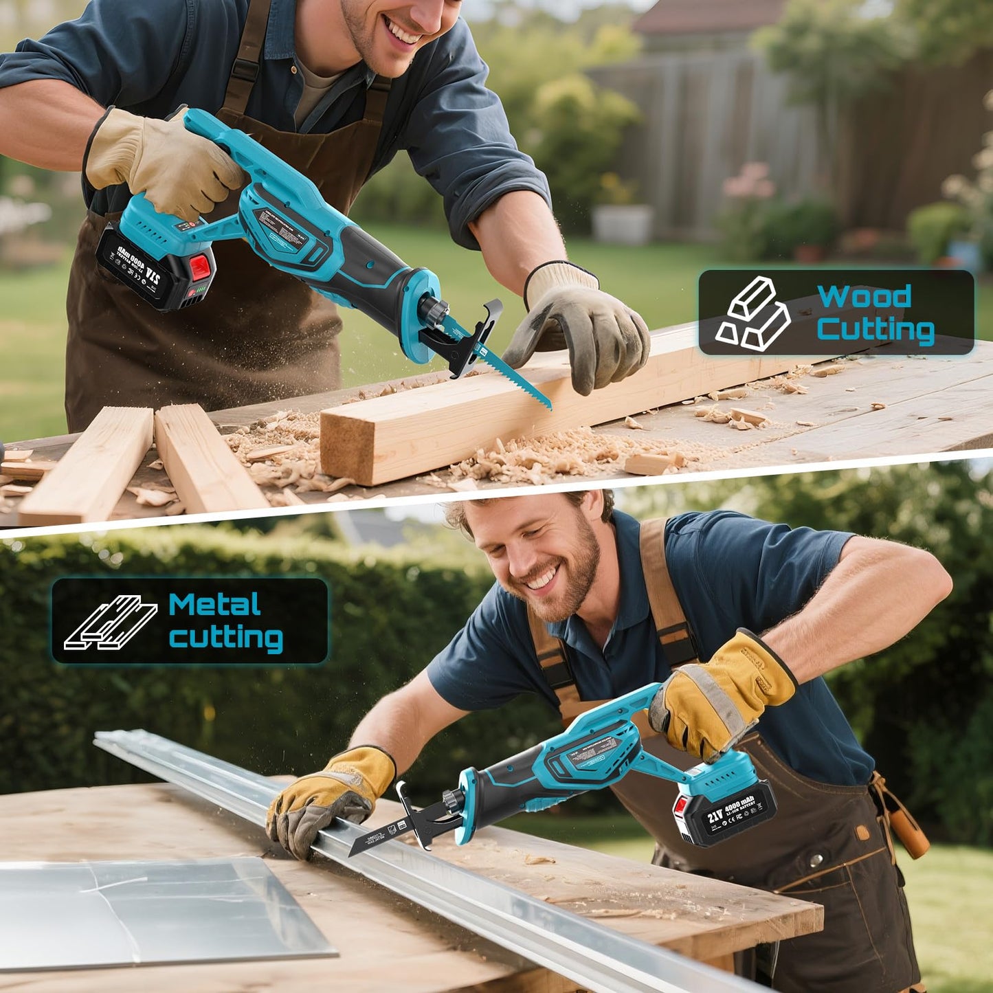 Seesii Reciprocating Saw Cordless, Variable Speed 3500 RPM Brushless Motor with 8 Saw Blades, 2 x 4.0Ah Batteries, LED Light, Tool‑Free Blade Change, Portable for Wood PVC Cutting