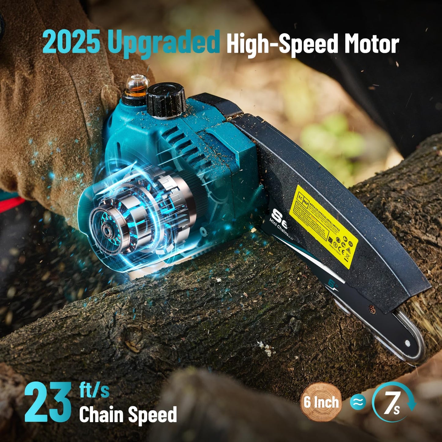 Seesii Mini Chainsaw, 6-inch Mini Chainsaw Cordless, Handheld Electric Power Chain Saw with 2 Batteries, for Tree Trimming Wood Cutting, Best Gifts for Father, Dad, Husband, Men