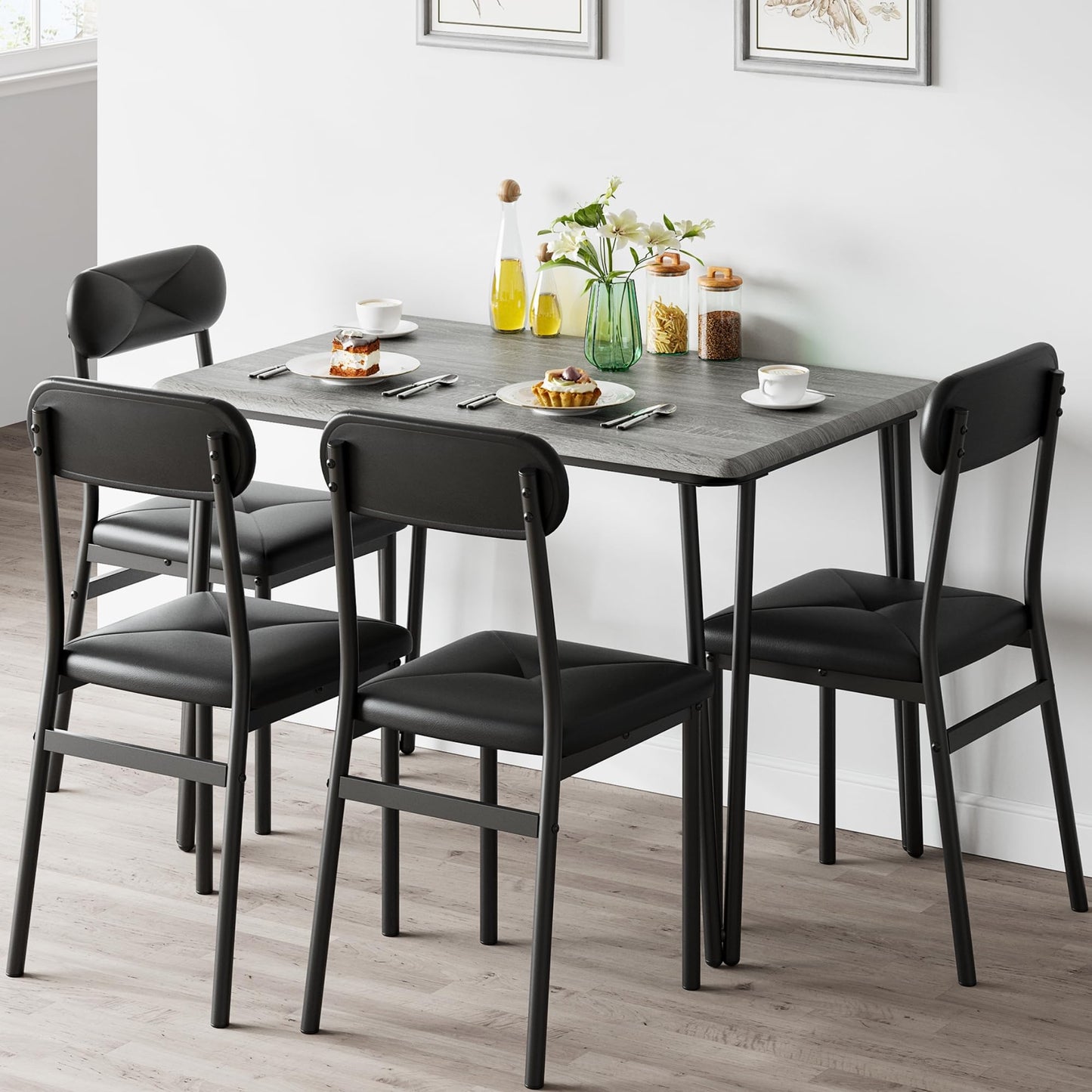 IDEALHOUSE Dining Table for 2-Small Square Kitchen Dining Dinner Room Tables Set,Space Saving Wood Modern Dinette Accent Furniture for Breakfast Nook, (Dark, Table with 2 Upholstered Chairs)