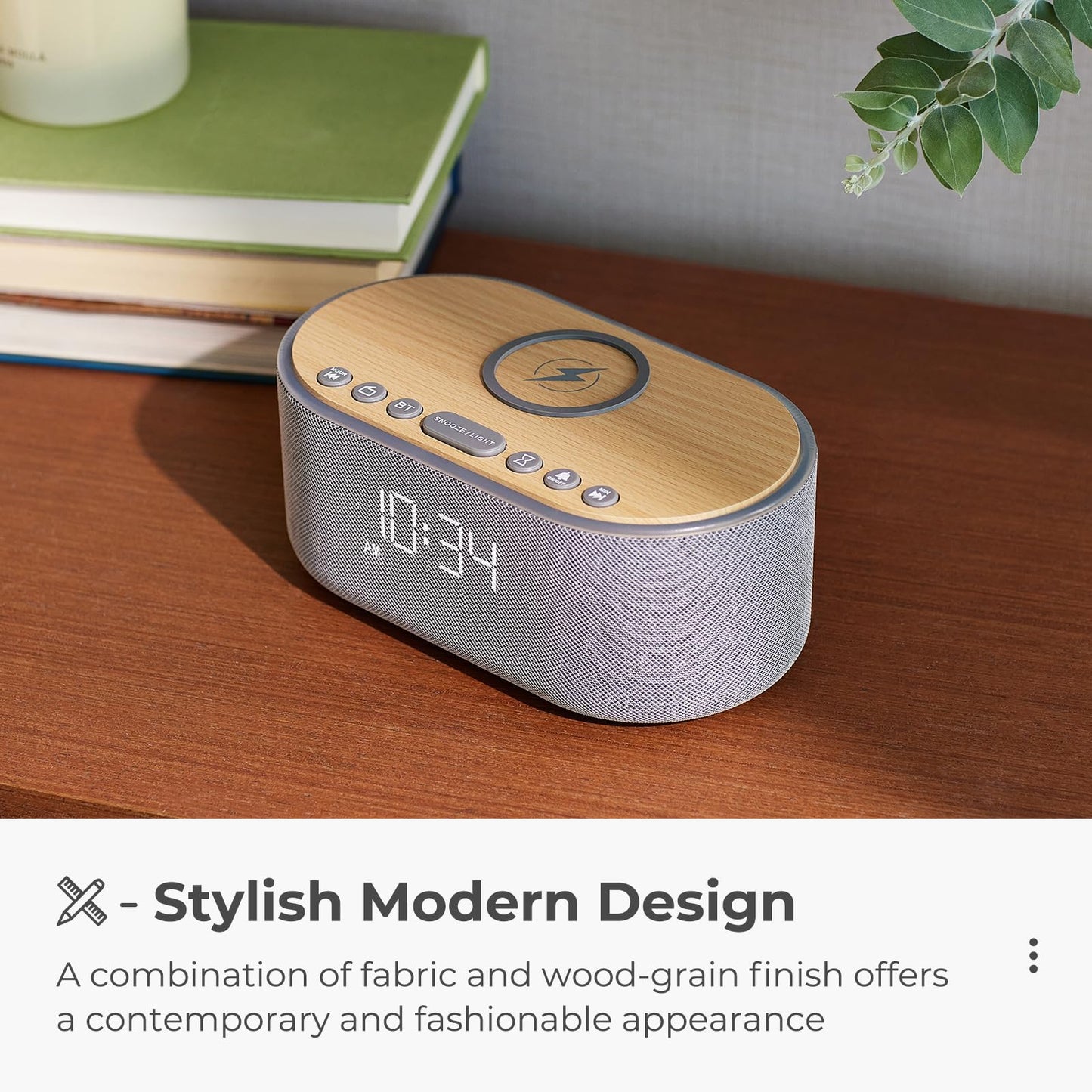 uscce Alarm Clock Bluetooth FM Radio: 10W Stereo Sound Speaker - Fast Wireless Charging for iPhone Samsung - Dimmable Clock Radio for Bedroom