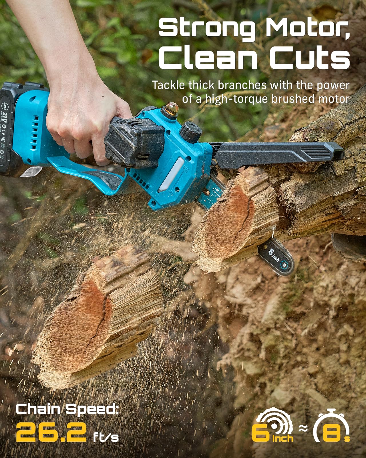 SEESII 2-in-1 Electric Pole Saws for Tree Trimming, 6 Inch Mini Chainsaw Cordless with Extension Pole, Battery Powered Pole Chain Saw, Tree Trimmer Limb Branch Cutter Pruner with 2 Battery PS600