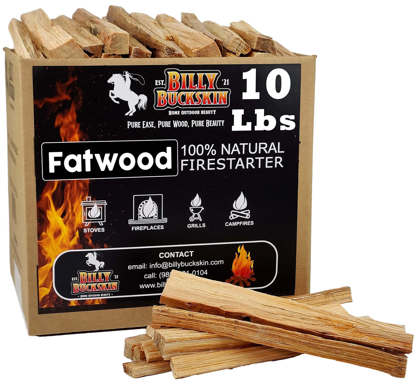 10 lbs. Fatwood Fire Starter Sticks, Perfect Firestarters for Firepit, Campfires, Fireplaces, Bonfires, BBQ, Wood Stoves, Easy Ignition with Just 2 Sticks for Camping, Camping Essentials(10 Pound Box)