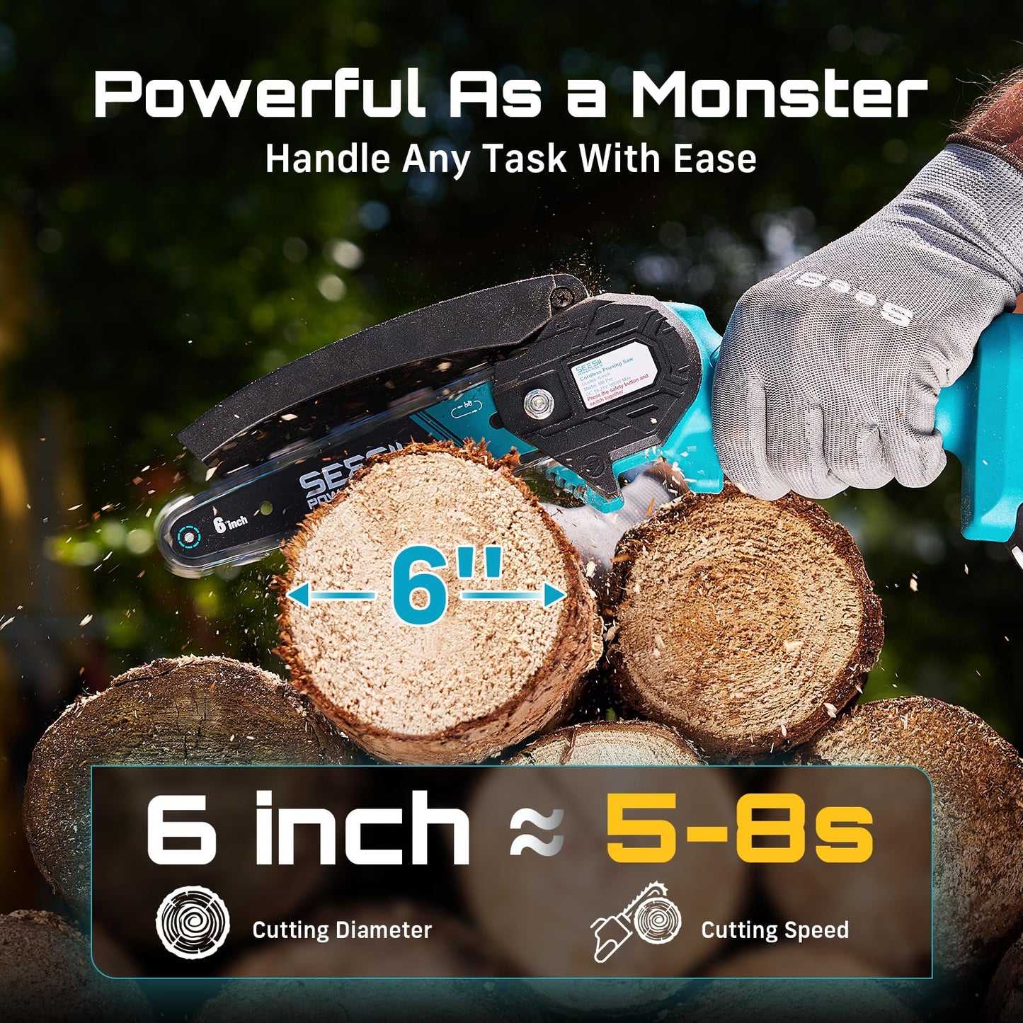 Seesii Mini Chainsaw, 6-inch Mini Chainsaw Cordless, Handheld Electric Power Chain Saw with 2 Batteries, for Tree Trimming Wood Cutting, Best Gifts for Father, Dad, Husband, Men