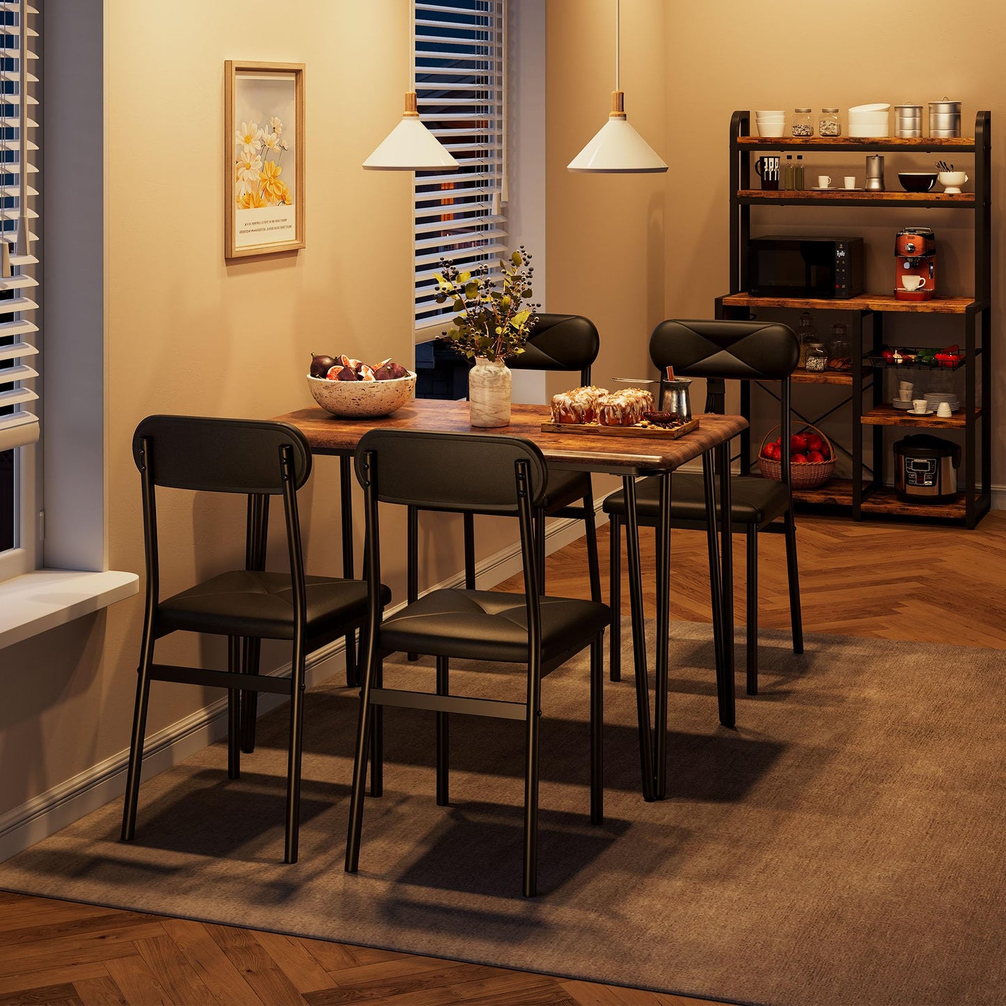 IDEALHOUSE Dining Table for 2-Small Square Kitchen Dining Dinner Room Tables Set,Space Saving Wood Modern Dinette Accent Furniture for Breakfast Nook, (Dark, Table with 2 Upholstered Chairs)