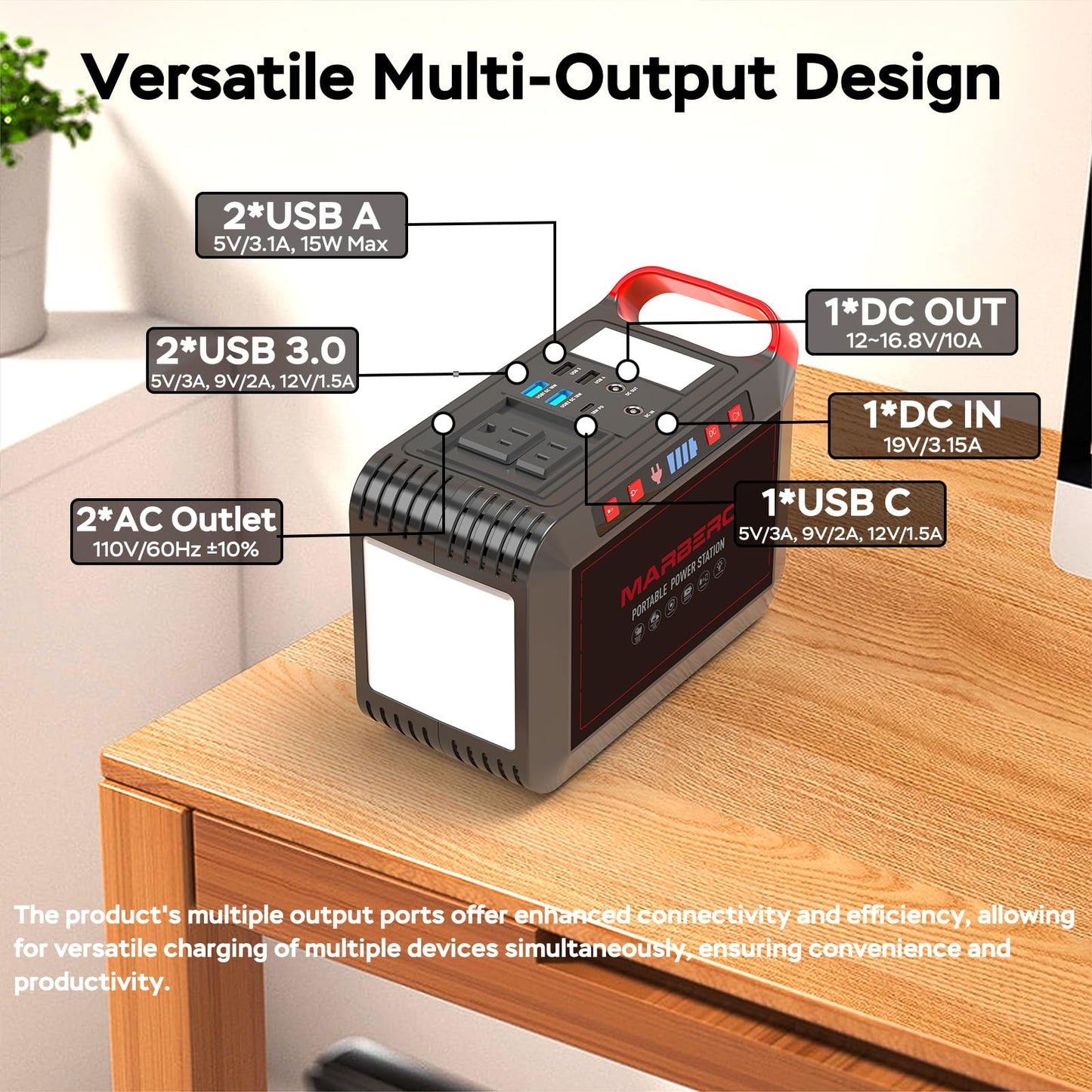 Portable Power Station 300W MARBERO 237Wh Camping Solar Generator Backup Lithium Battery with Pure Sine Wave 110V AC Outlet, USB C, USB A, DC for Outdoors Camping CPAP Home Blackout Emergency