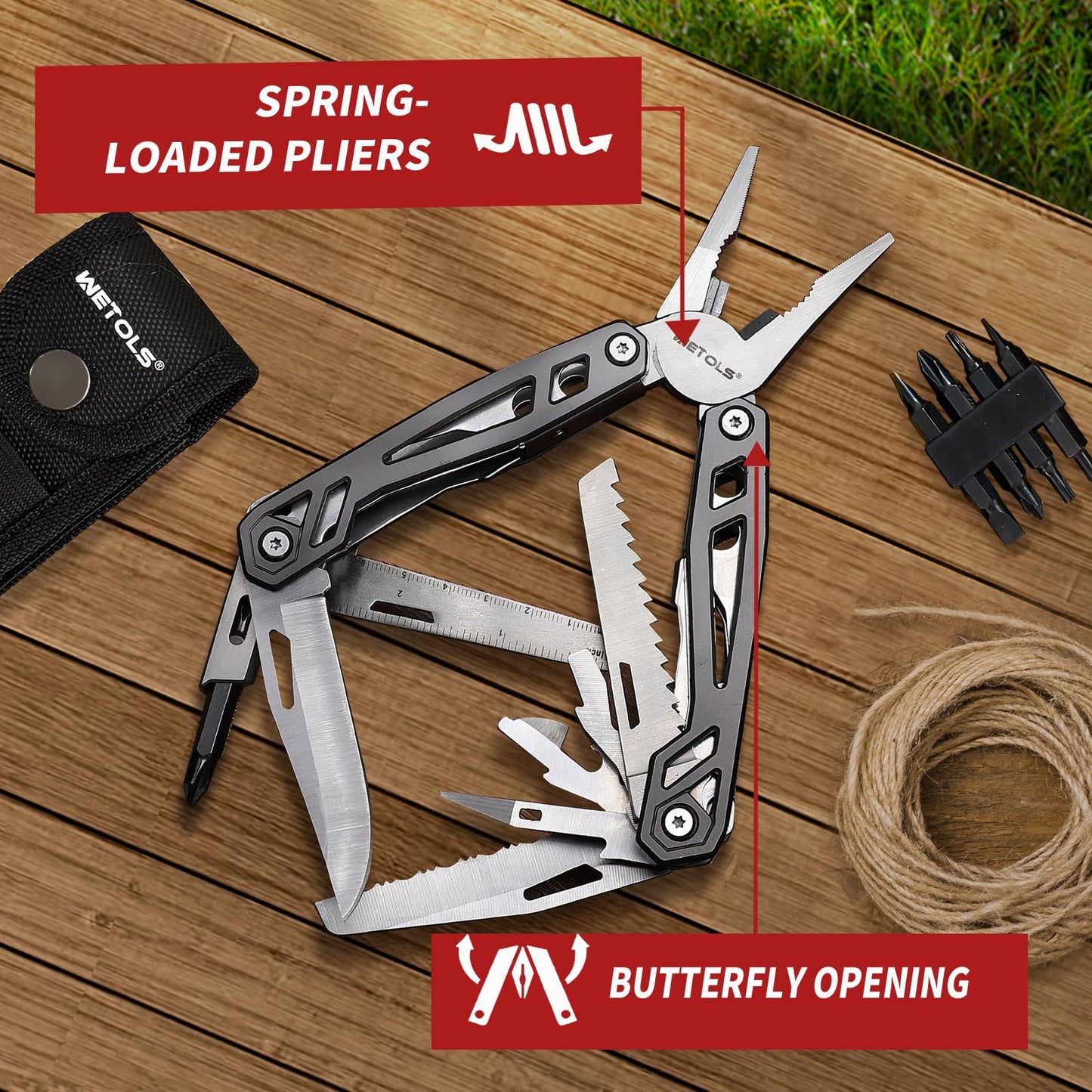 WETOLS Multitool with Pocket Knife, Birthday Gifts for Men Women Mom Dad, 21-in-1 Stainless Steel Pliers with Screwdrivers, Self-locking multitools with EDC Sheath, Ideal for Home, Camping, Survival