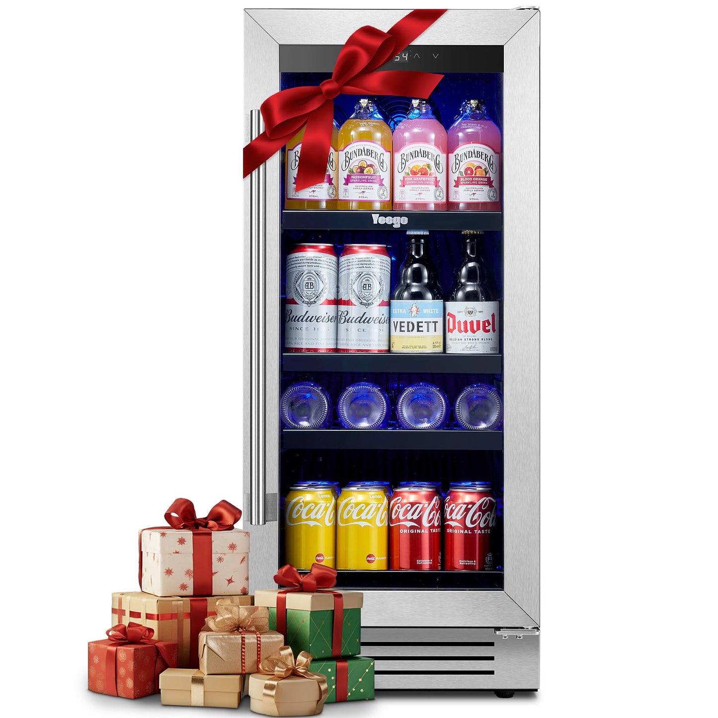 Yeego Beverage-Refrigerator, 24 Inch Beer Cooler Built-in or Freestanding,180 Cans Beverage Cooler with Glass Door,Mini-Fridge for Bottles and Cans Beer/Soda/Water/Wine