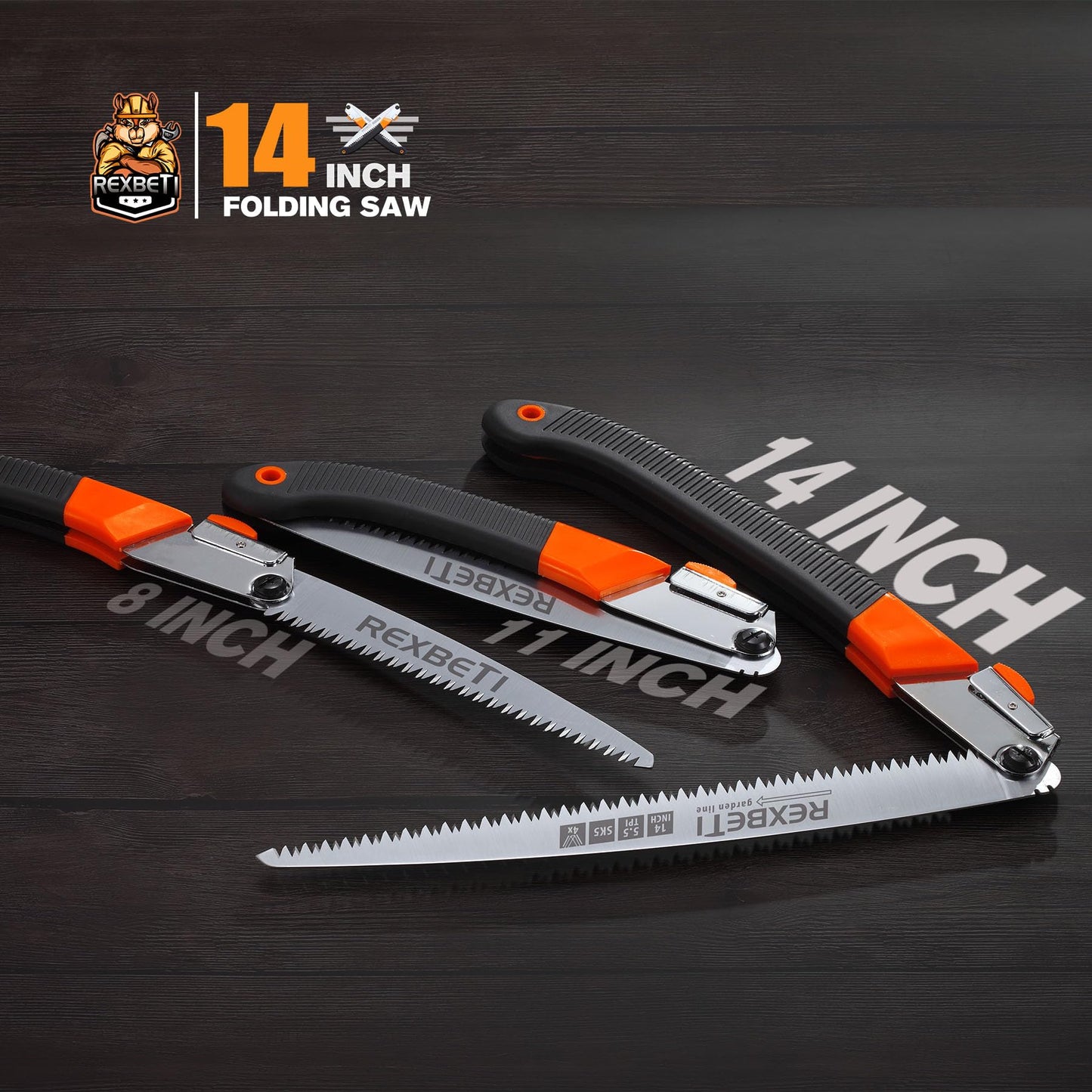 REXBETI Folding Saw - 8 Inch Blade for Wood & Dry Wood Pruning, Compact Design, SK-5 Steel