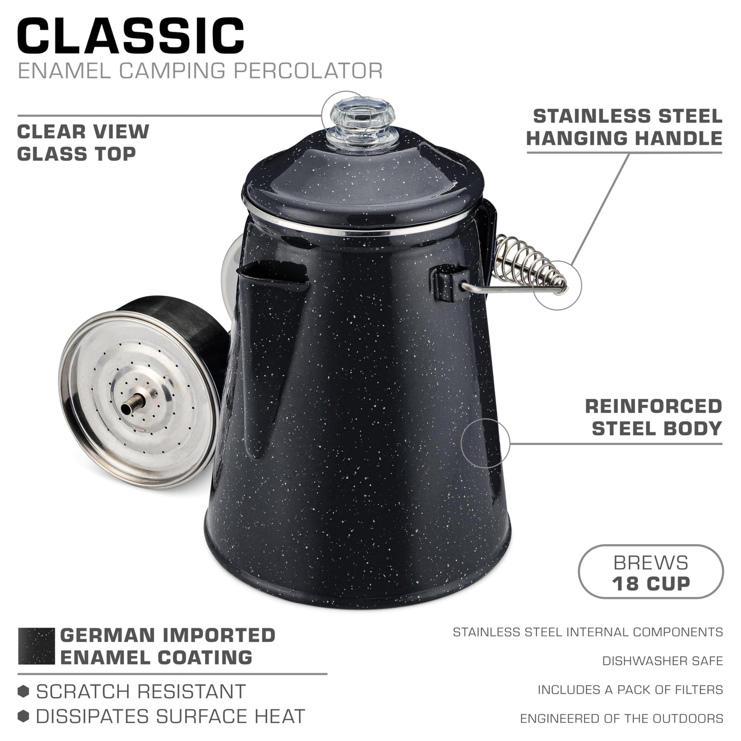 COLETTI Classic Percolator Coffee Pot — Camping Coffee Percolator, Campfire Coffee Pot – Camping Percolator for Groups — Brew for the Whole Campsite (Green, 12 Cup)