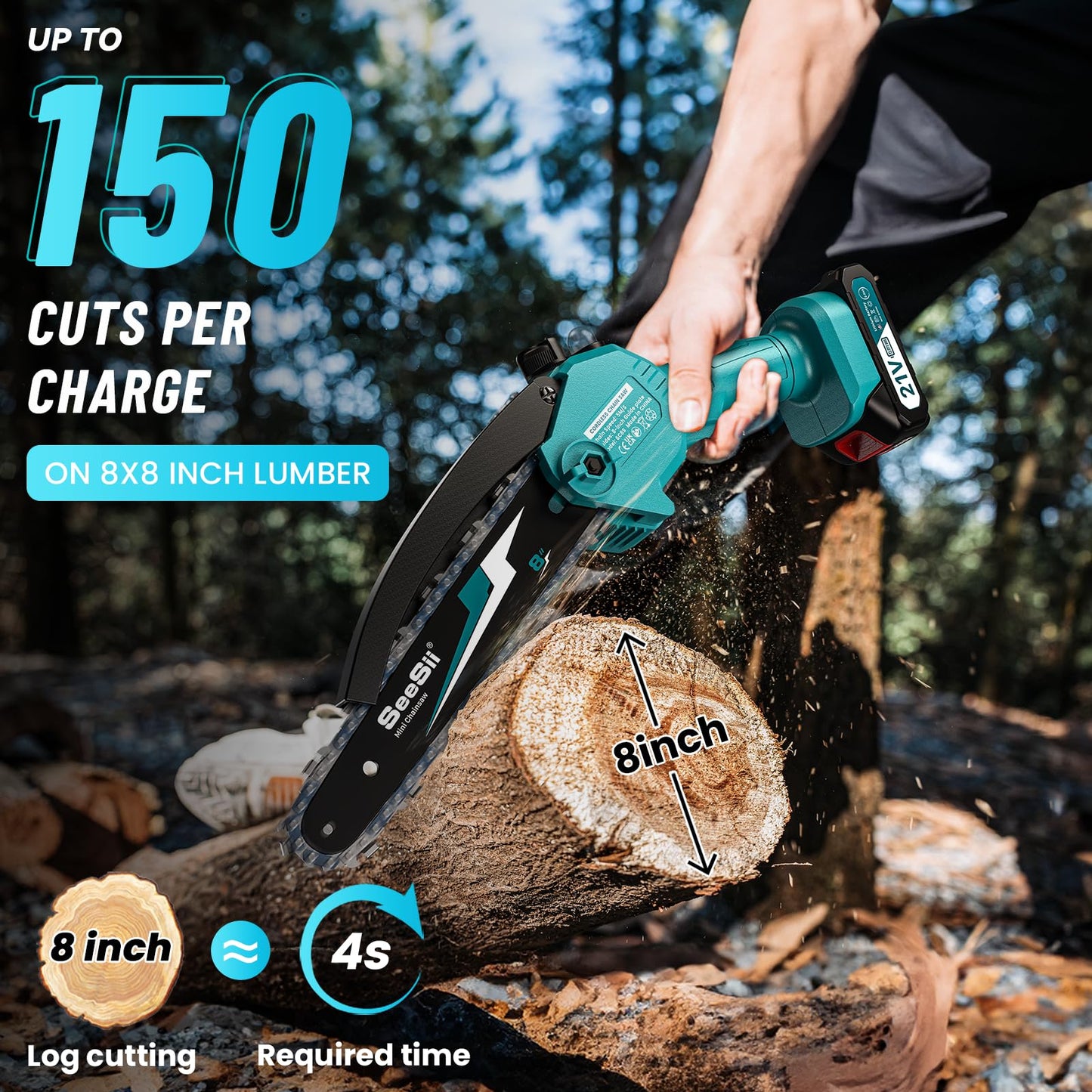 Seesii Mini Chainsaw, 6-inch Mini Chainsaw Cordless, Handheld Electric Power Chain Saw with 2 Batteries, for Tree Trimming Wood Cutting, Best Gifts for Father, Dad, Husband, Men