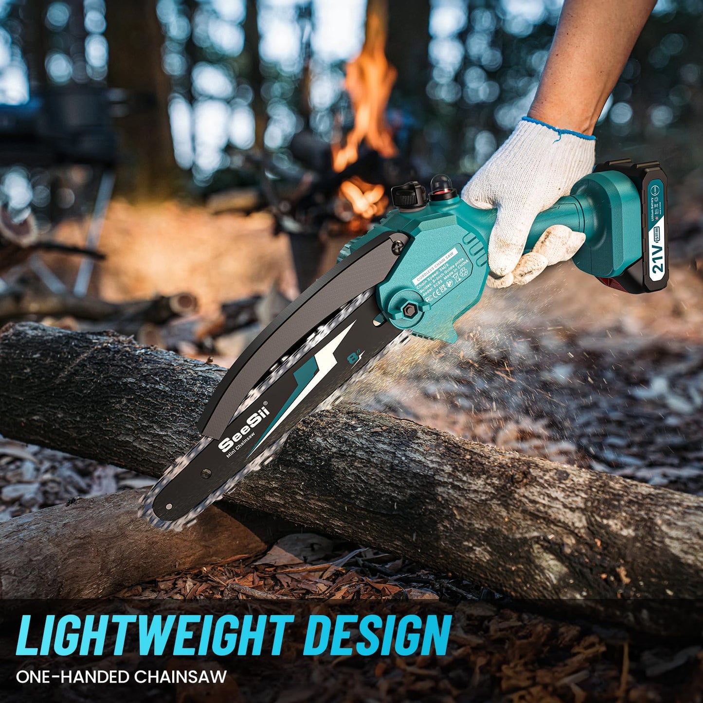 Seesii Mini Chainsaw, 6-inch Mini Chainsaw Cordless, Handheld Electric Power Chain Saw with 2 Batteries, for Tree Trimming Wood Cutting, Best Gifts for Father, Dad, Husband, Men