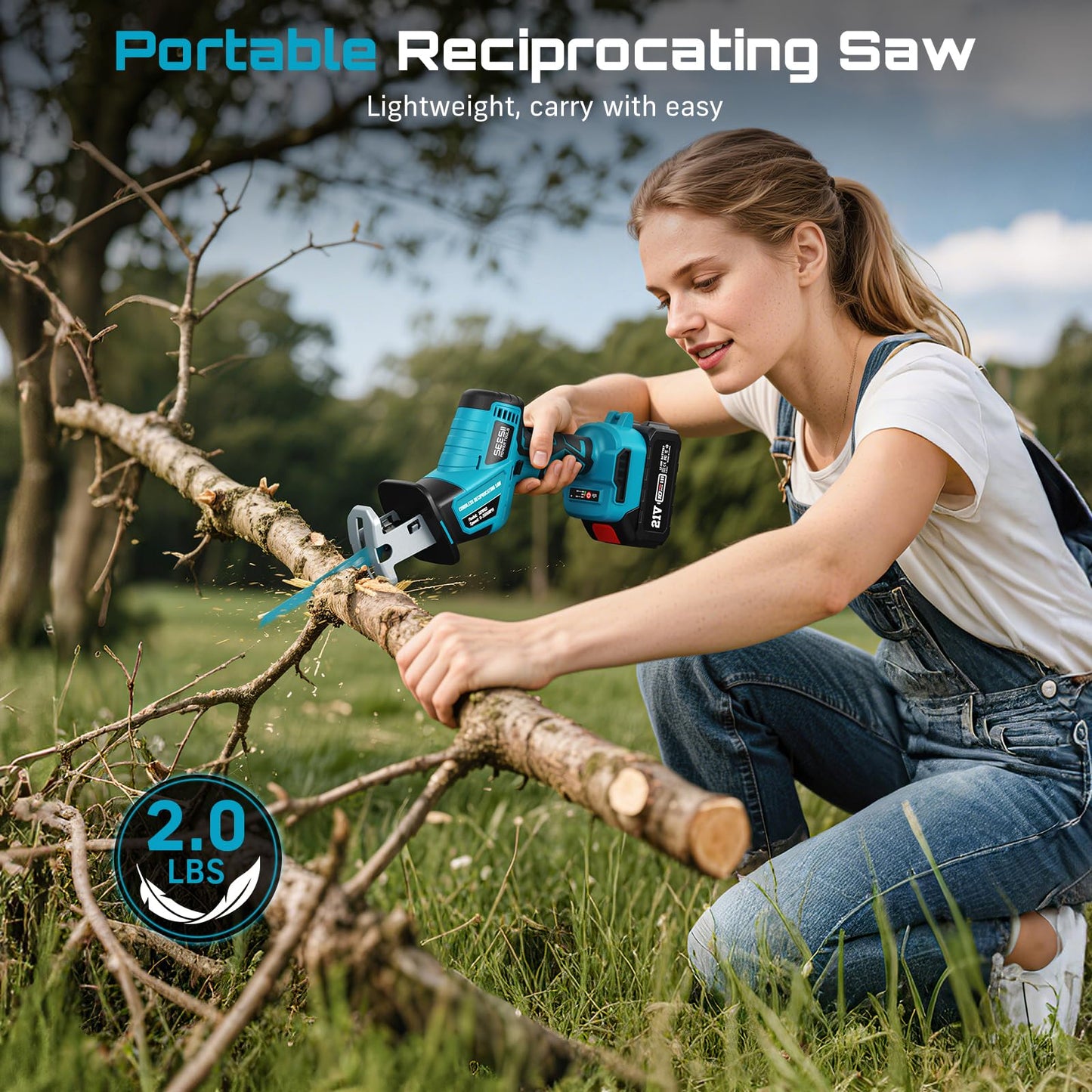 Seesii Reciprocating Saw Cordless, Variable Speed 3500 RPM Brushless Motor with 8 Saw Blades, 2 x 4.0Ah Batteries, LED Light, Tool‑Free Blade Change, Portable for Wood PVC Cutting