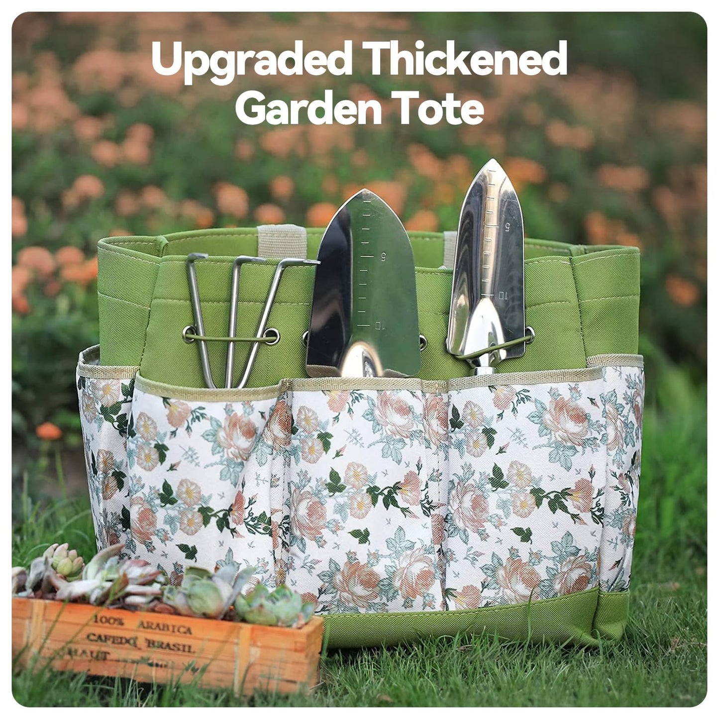 Gardening Tools 9-Piece Heavy Duty Gardening Hand Tools with Fashion and Durable Garden Tools Organizer Handbag,Rust-Proof Garden Tool Set, Ideal Gardening Gifts for Women