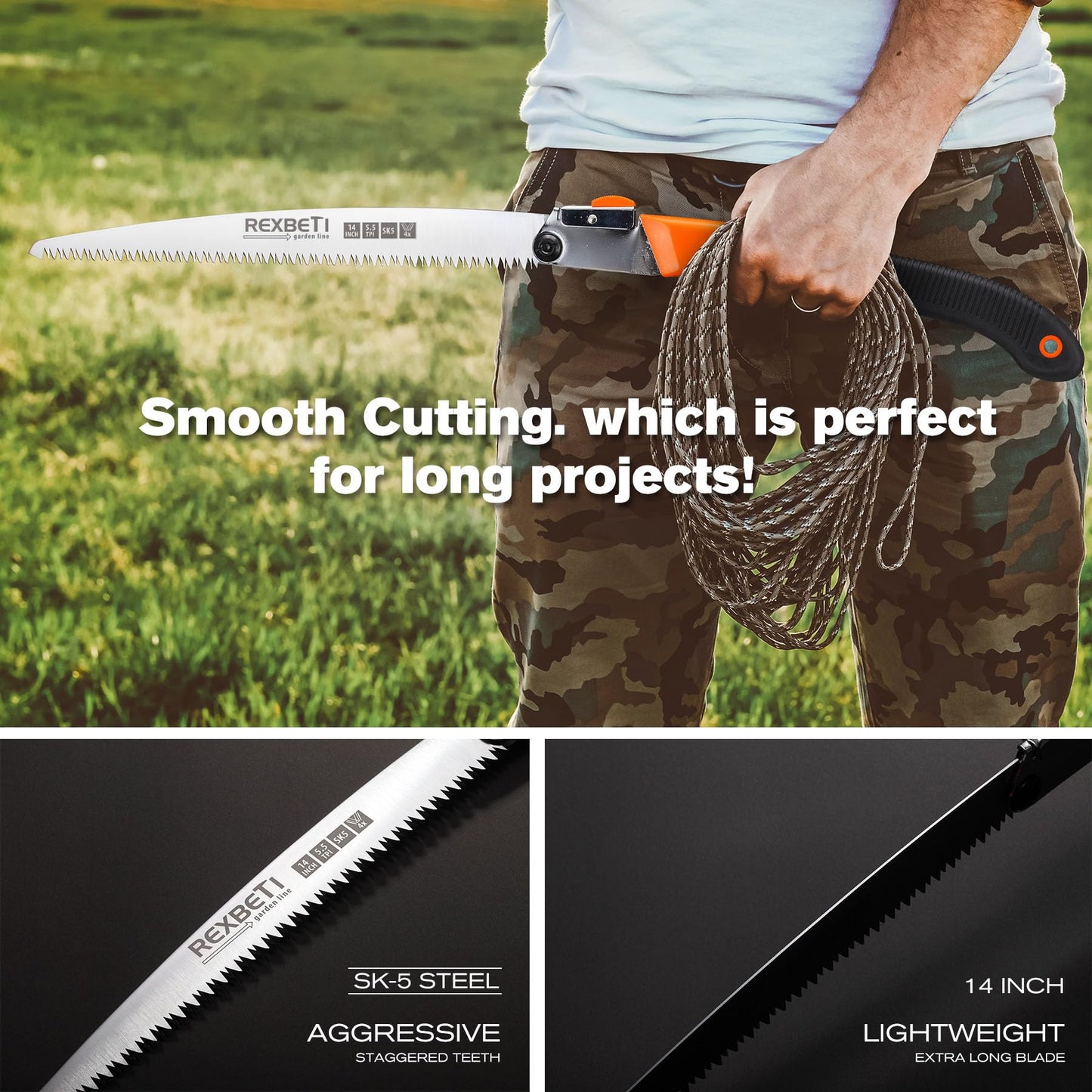 REXBETI Folding Saw - 8 Inch Blade for Wood & Dry Wood Pruning, Compact Design, SK-5 Steel