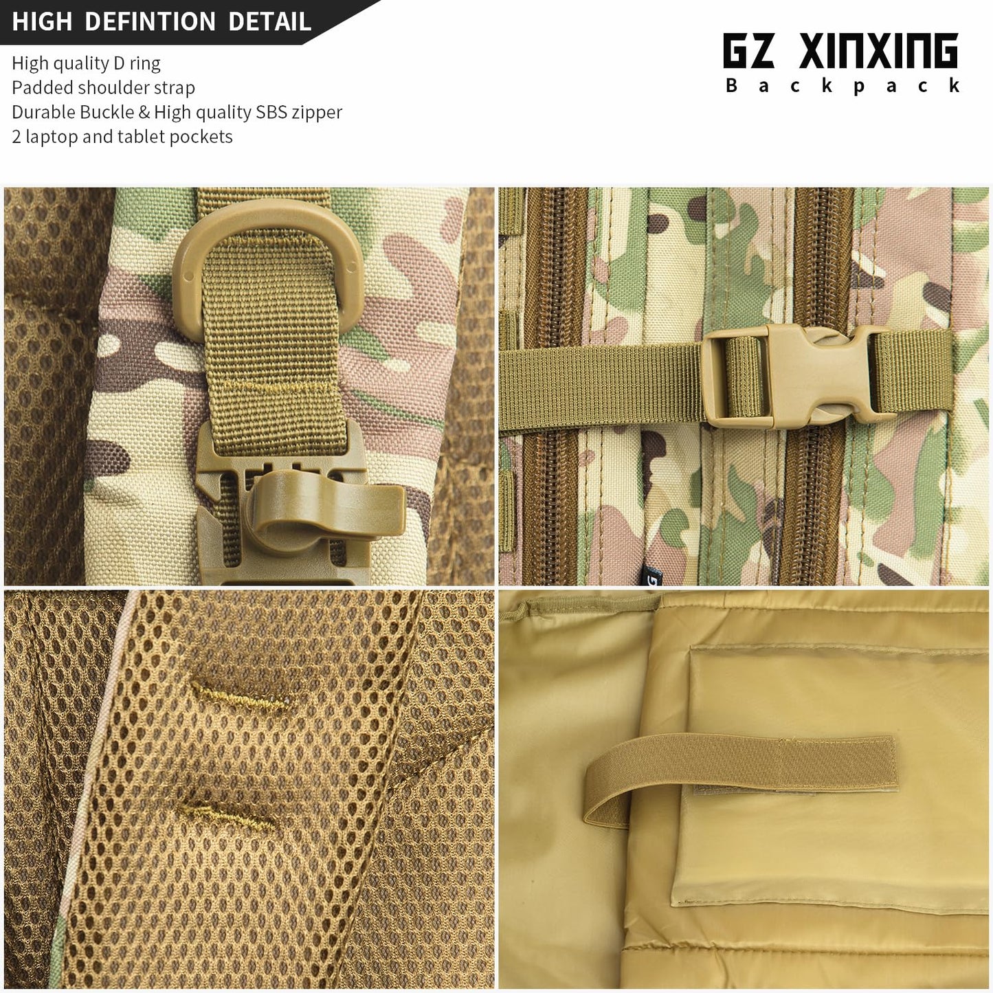 GZ XINXING Military Tactical Backpack Army 3 Day Assault Pack Molle Bug out Bag Backpacks For Men