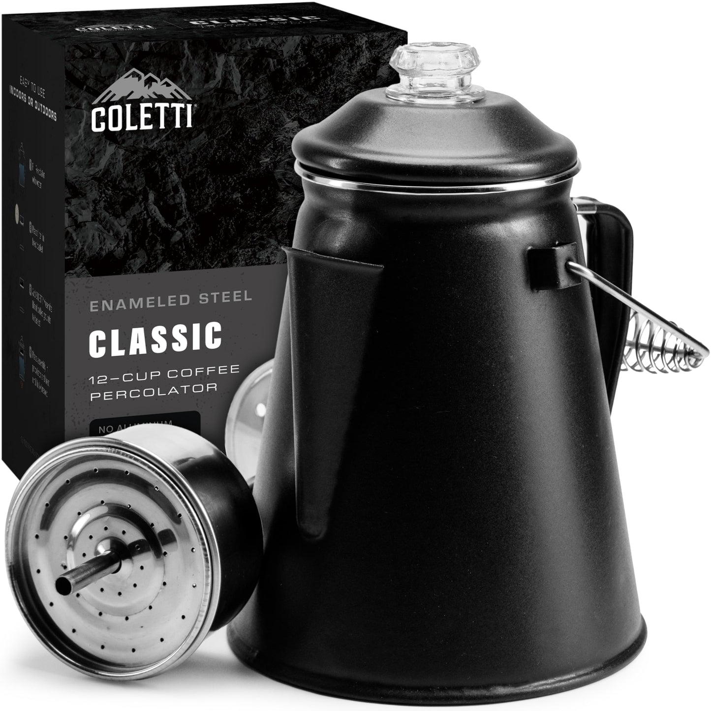COLETTI Classic Percolator Coffee Pot — Camping Coffee Percolator, Campfire Coffee Pot – Camping Percolator for Groups — Brew for the Whole Campsite (Green, 12 Cup)