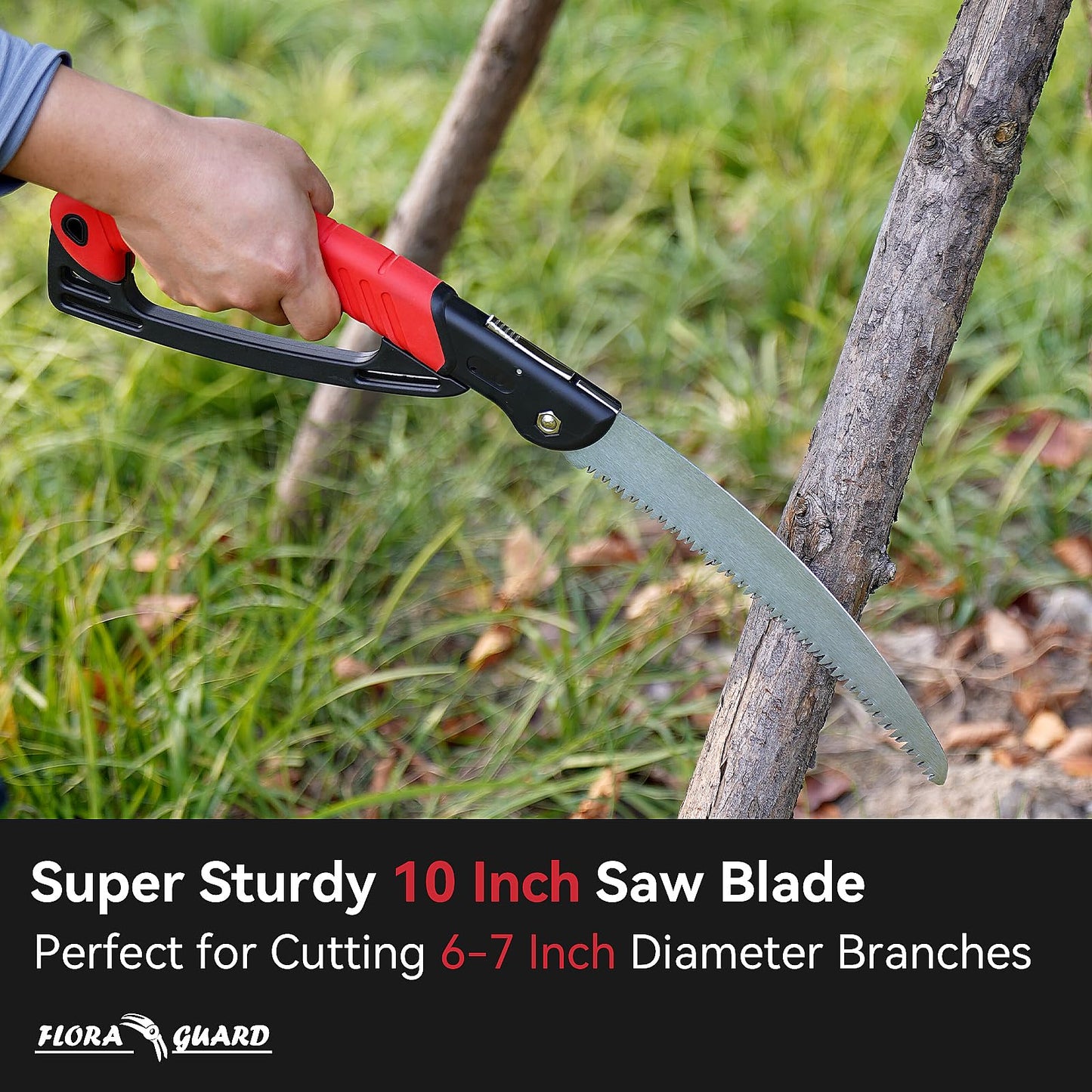 FLORA GUARD 7.7-Inch Folding Saw, Pruning Hand Saw with Triple-Cut Razor Teeth for Wood Cutting, Tree Trimming, and Camping