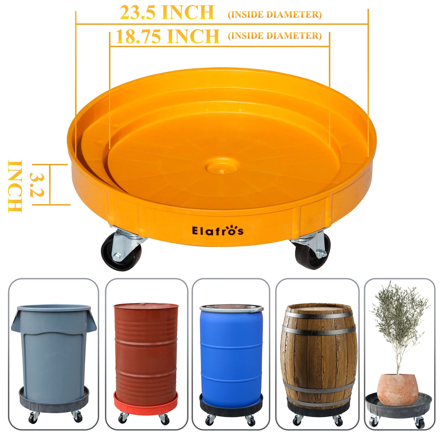 ELAFROS 30 Gallon and 55 Gallon Heavy Duty Plastic Drum Dolly – Durable Plastic Drum Cart 900 lb. Capacity- Barrel Dolly with 5 Swivel Casters Wheel,Blue