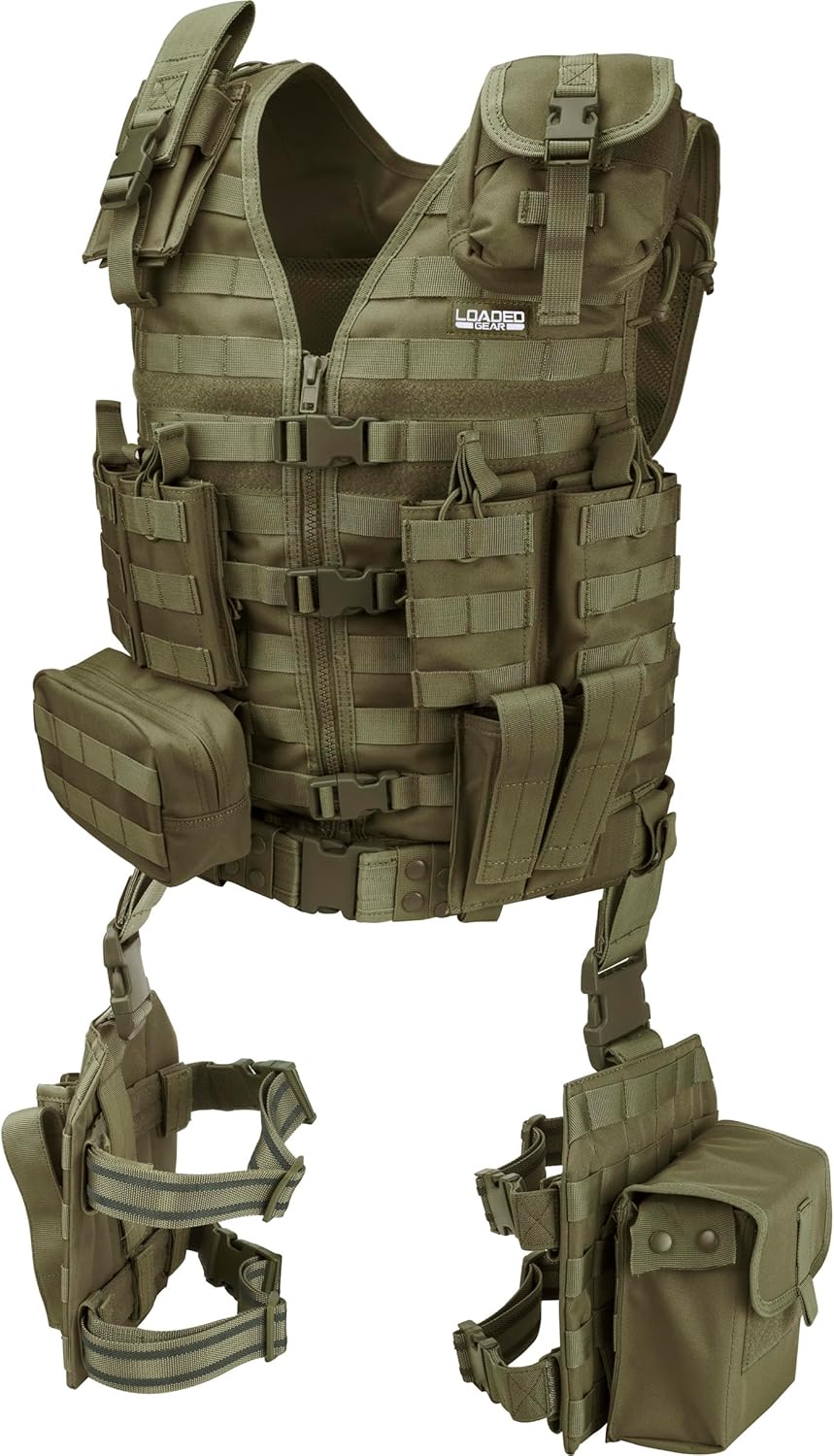 Barska Loaded Gear VX-100 Tactical Airsoft Paintball Hunting Adjustable Vest and Leg Platforms with Accessory Pouches & Attachment MOLLE System