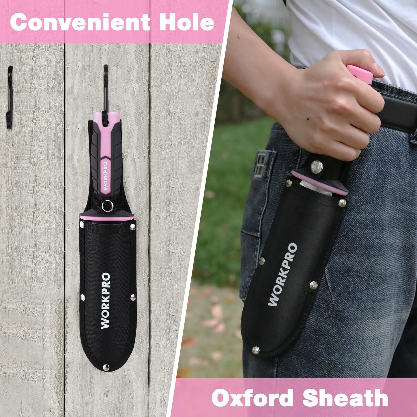 WORKPRO Hori Hori Garden Knife, 7" Stainless Steel Blade with Cutting Edge, Garden Tools with Oxford Sheath, Ergonomic TRP Handle with Hanging Hole for Weeding, Planting, Digging, Green