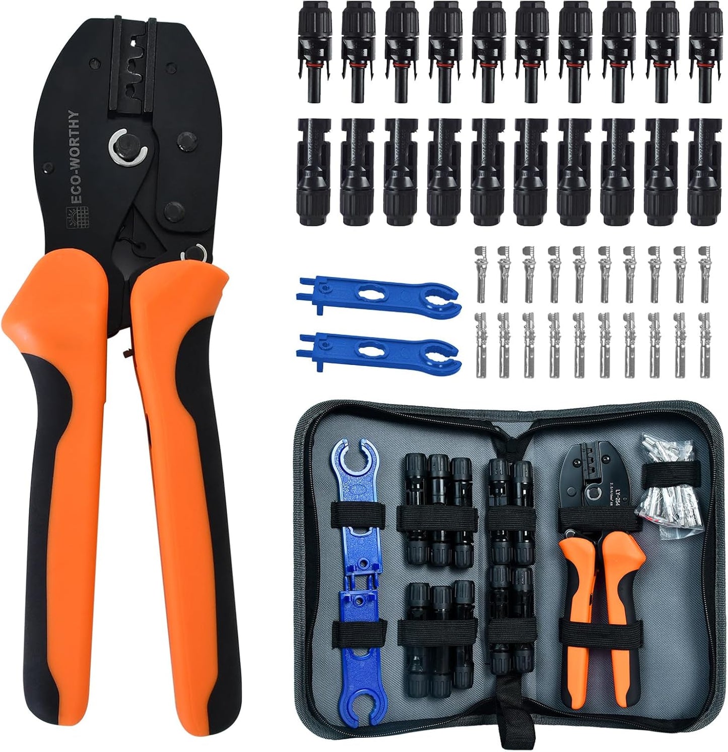 ECO-WORTHY Solar Crimper Tool Kit 13 PCS Solar Tools - a Crimper, 10 Pairs of Solar Connectors, 2 Pairs of Solar Connector Spanner Wrench for Solar Panel Cable Assembly and Installation
