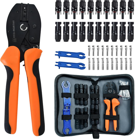 ECO-WORTHY Solar Crimper Tool Kit 13 PCS Solar Tools - a Crimper, 10 Pairs of Solar Connectors, 2 Pairs of Solar Connector Spanner Wrench for Solar Panel Cable Assembly and Installation