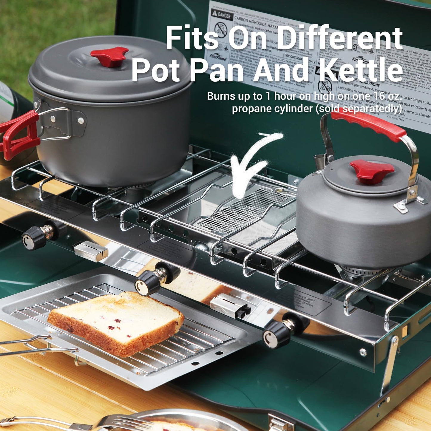 Camping Stove, 3 Burners Propane Portable Camp Stove with Regulator, Push-Button Instant Ignition, Adjustable Burners & Wind Guards for Car BBQ Picnics Outdoor Cooking (BEIGE-20400 BTUs)