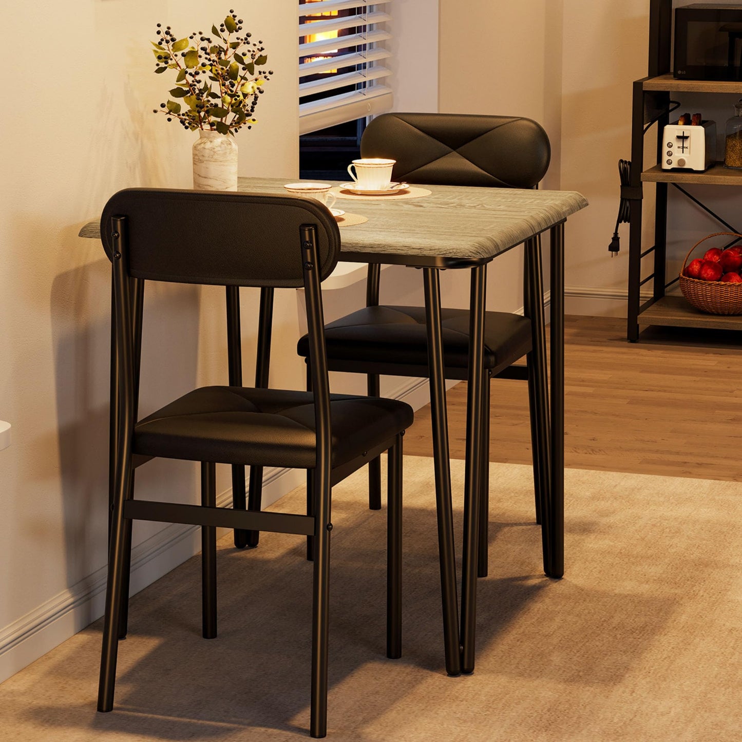 IDEALHOUSE Dining Table for 2-Small Square Kitchen Dining Dinner Room Tables Set,Space Saving Wood Modern Dinette Accent Furniture for Breakfast Nook, (Dark, Table with 2 Upholstered Chairs)