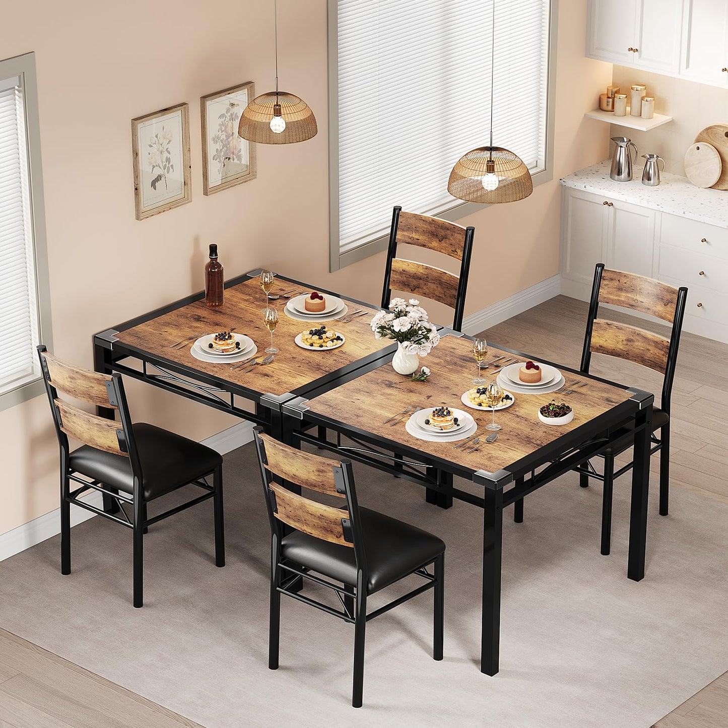 IDEALHOUSE Dining Table Set for 2, Kitchen Table with 2 Upholstered Chairs, Wood 3-Piece Kitchen Dining Room Set with Corner Protector for Small Space, Kitchen Room, Apartment, Rustic Gray