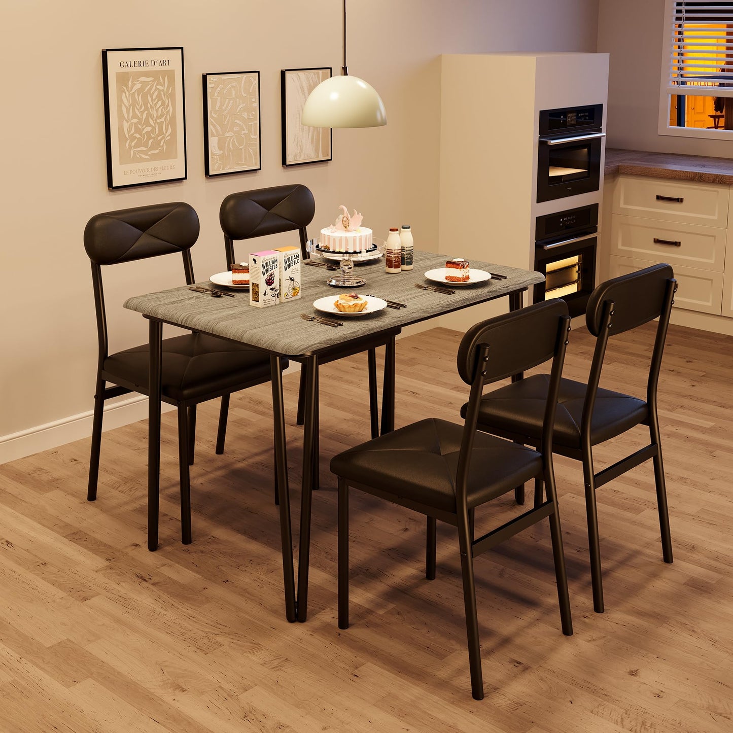 IDEALHOUSE Dining Table for 2-Small Square Kitchen Dining Dinner Room Tables Set,Space Saving Wood Modern Dinette Accent Furniture for Breakfast Nook, (Dark, Table with 2 Upholstered Chairs)