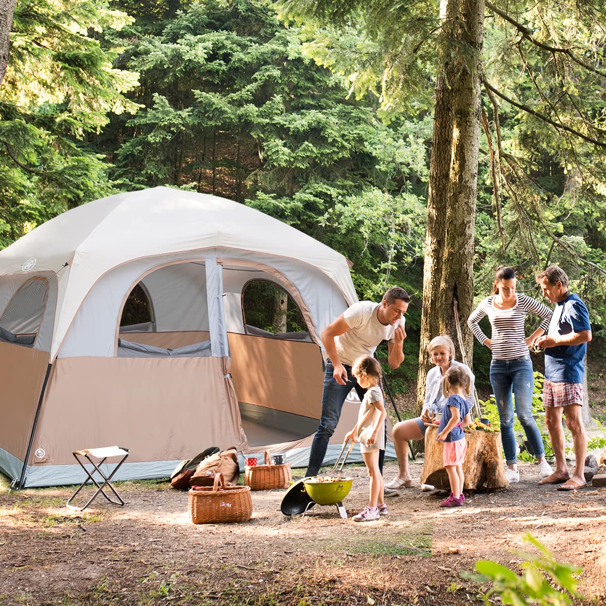 UNP Tents 6 Person Waterproof Windproof Easy Setup,Double Layer Family Camping Tent with 1 Mesh Door & 5 Large Mesh Windows -10'X9'X78in(H)