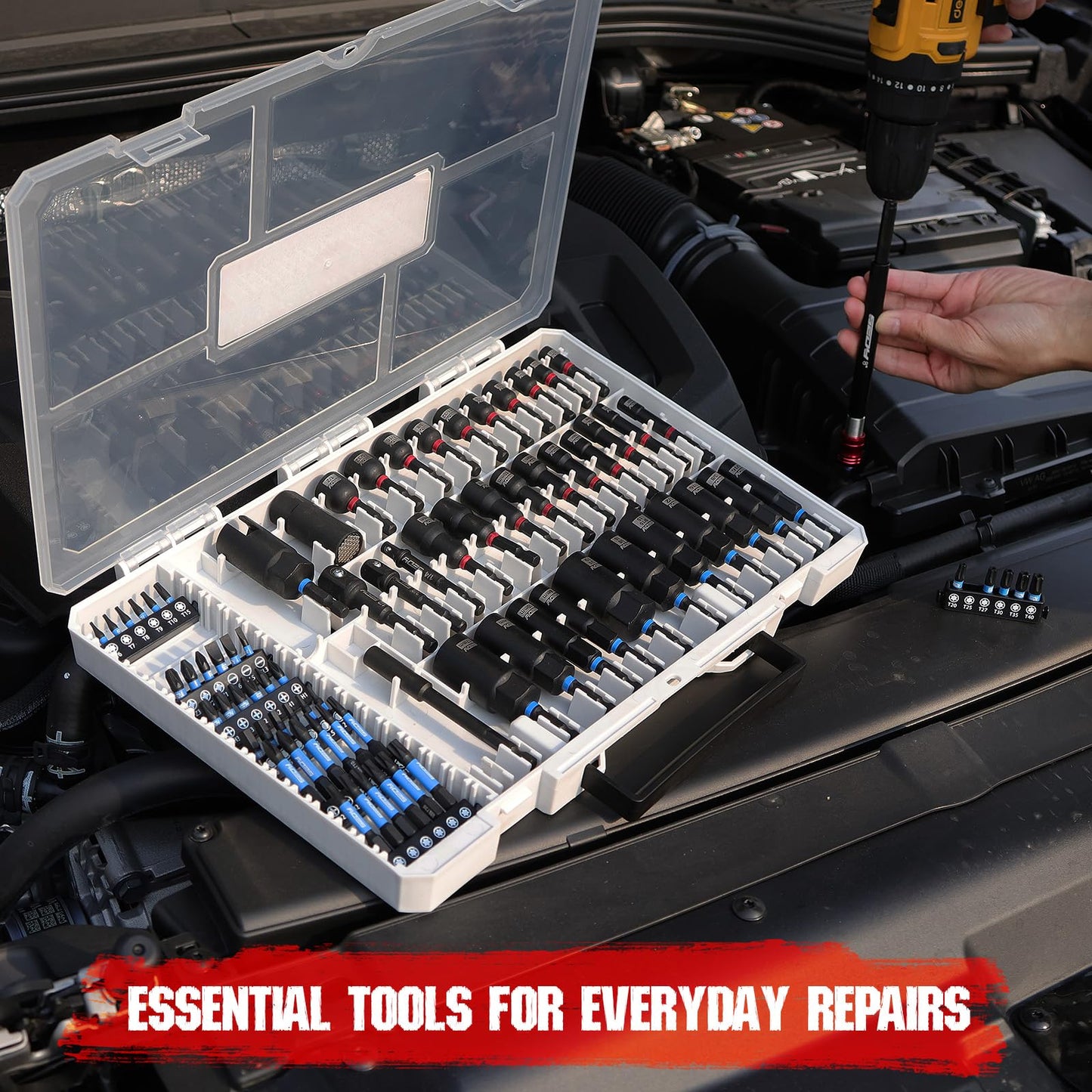 41-Piece Premium 1/4" Drive Magnetic Impact Nut Driver Set Metric & SAE Standard & Deep with Socket Adapters, 2-in-1 Ratchet Wrench, Wing Nut Driver, Universal Sockets, Quick Release Bit Holder