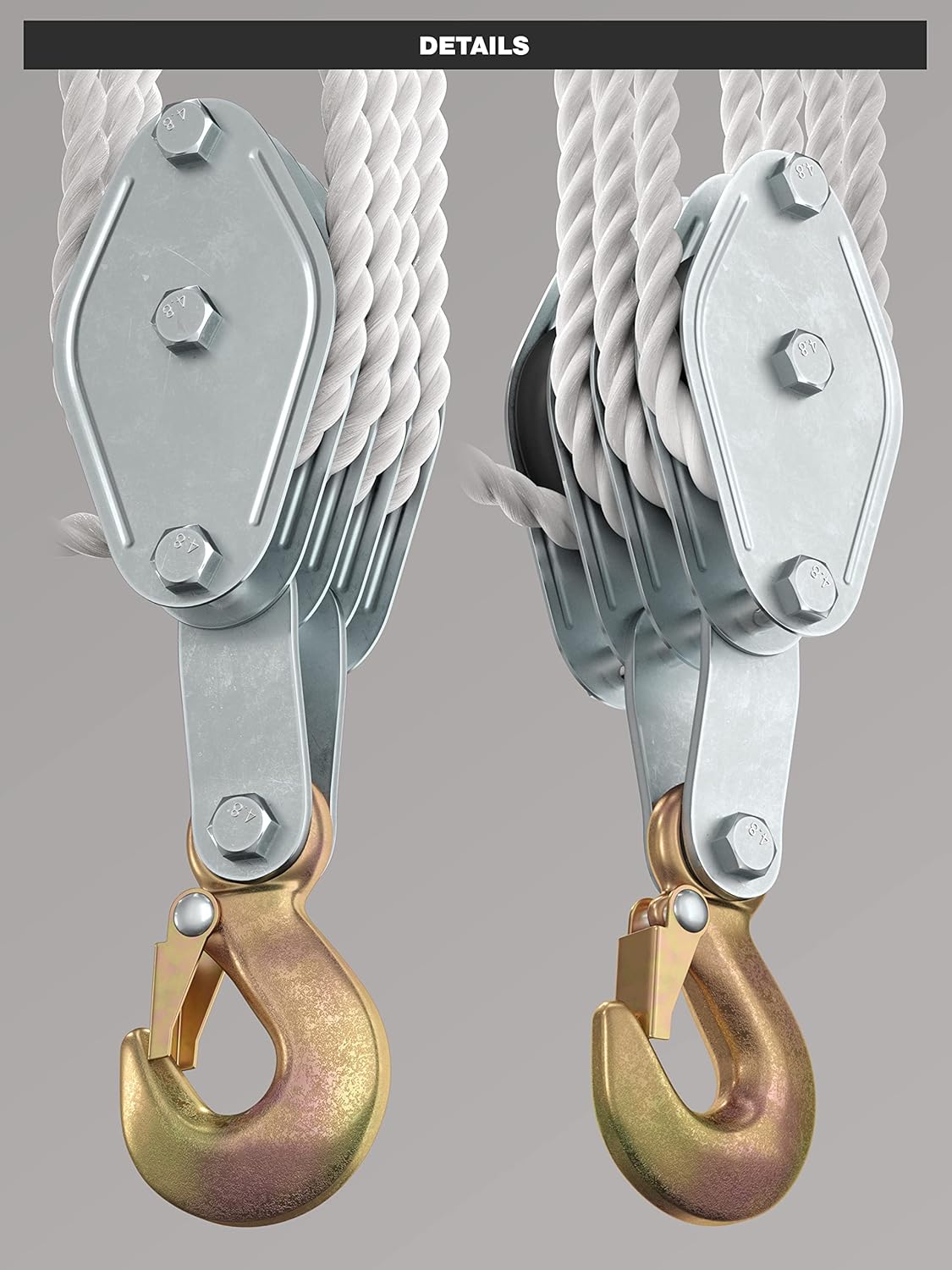 Block and Tackle Pulley System for Lifting Objects - SoB 4000LB Breaking Strength with 65 Feet of 3/8" Rope - 7:1 Lifting Power - Heavy Duty Rope Hoist Pulley System for Garage Warehouse Construction