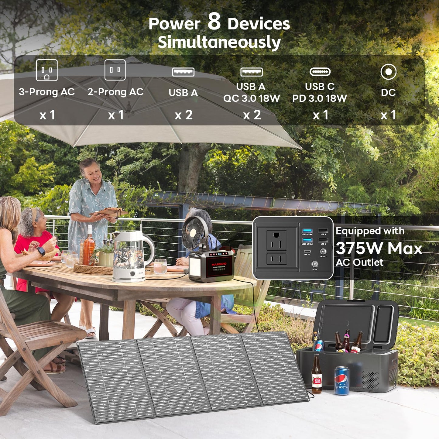 Portable Power Station 300W MARBERO 237Wh Camping Solar Generator Backup Lithium Battery with Pure Sine Wave 110V AC Outlet, USB C, USB A, DC for Outdoors Camping CPAP Home Blackout Emergency