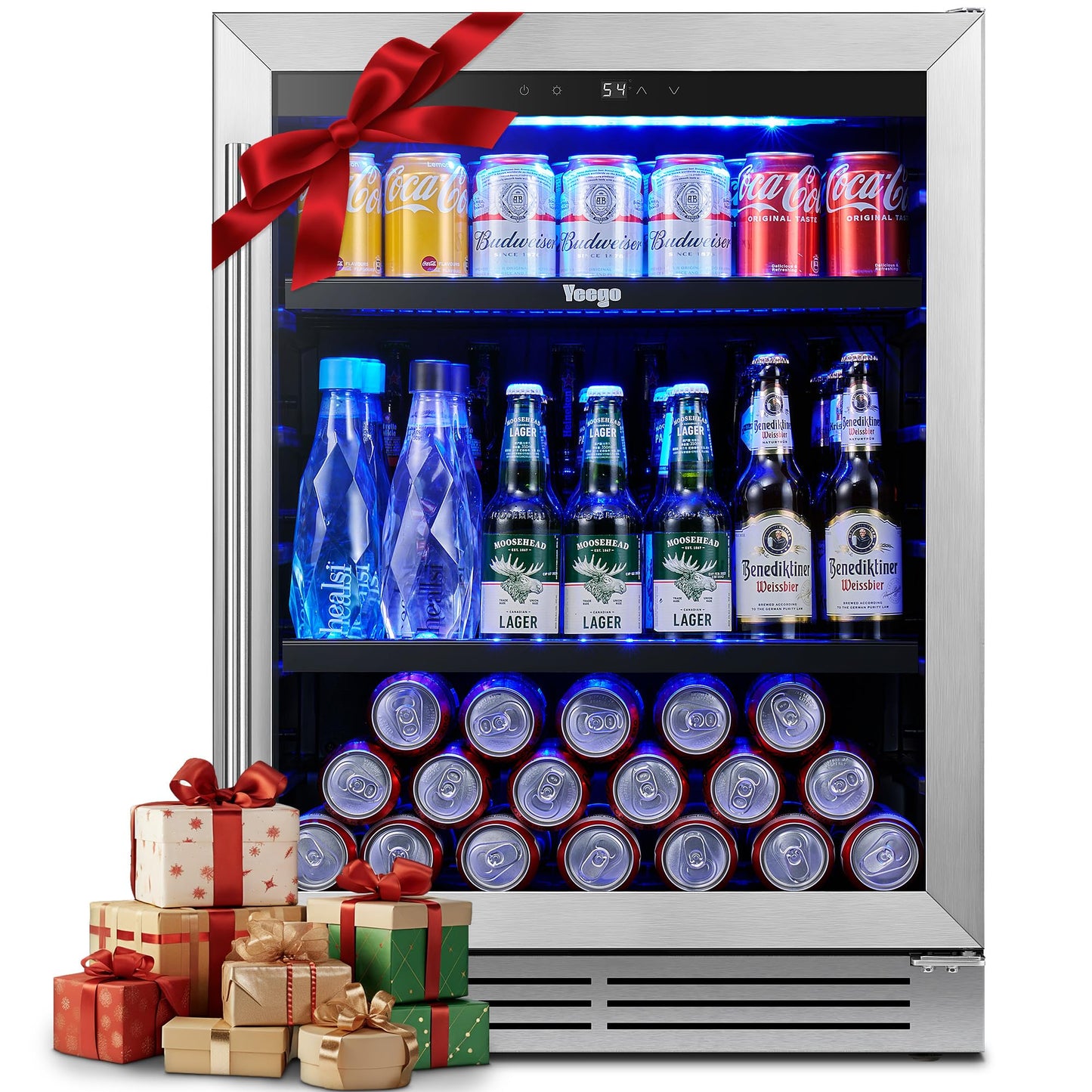 Yeego Beverage-Refrigerator, 24 Inch Beer Cooler Built-in or Freestanding,180 Cans Beverage Cooler with Glass Door,Mini-Fridge for Bottles and Cans Beer/Soda/Water/Wine