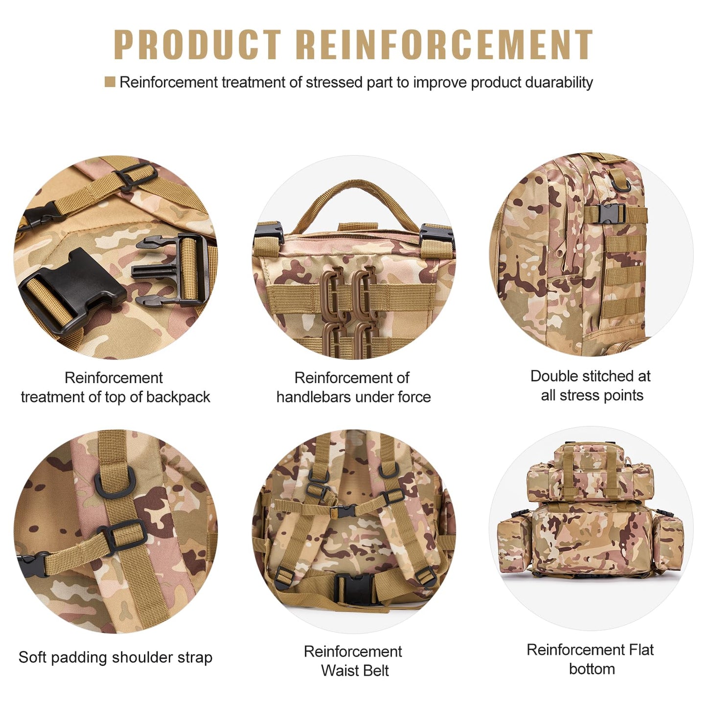 Large Military Tactical Backpack for Men, 40-50L Backpacks for Women, Bug out Bag Army 3 Days Assault Pack Bags Rucksack with Molle System Black Camouflage-2