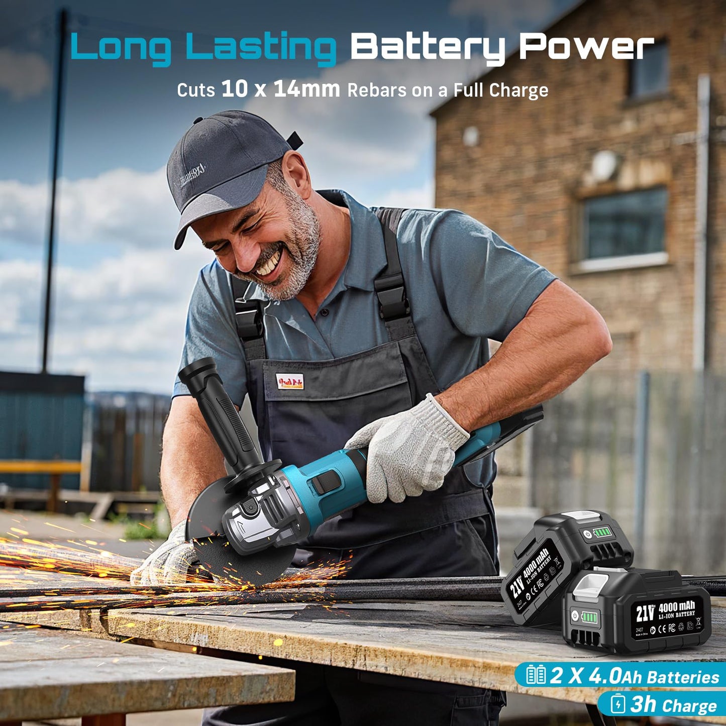 SEESII Cordless Angle Grinder 4-1/2 Inch, 21V Brushless Battery Grinder Tool with 2X 4.0Ah Batteries, 10000RPM for Metal Cutting, Grinding, Polishing, Rust Removal (Blue)