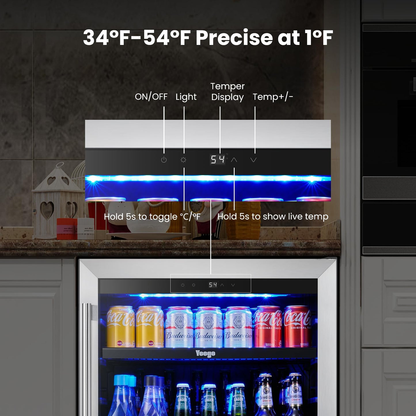 Yeego Beverage-Refrigerator, 24 Inch Beer Cooler Built-in or Freestanding,180 Cans Beverage Cooler with Glass Door,Mini-Fridge for Bottles and Cans Beer/Soda/Water/Wine