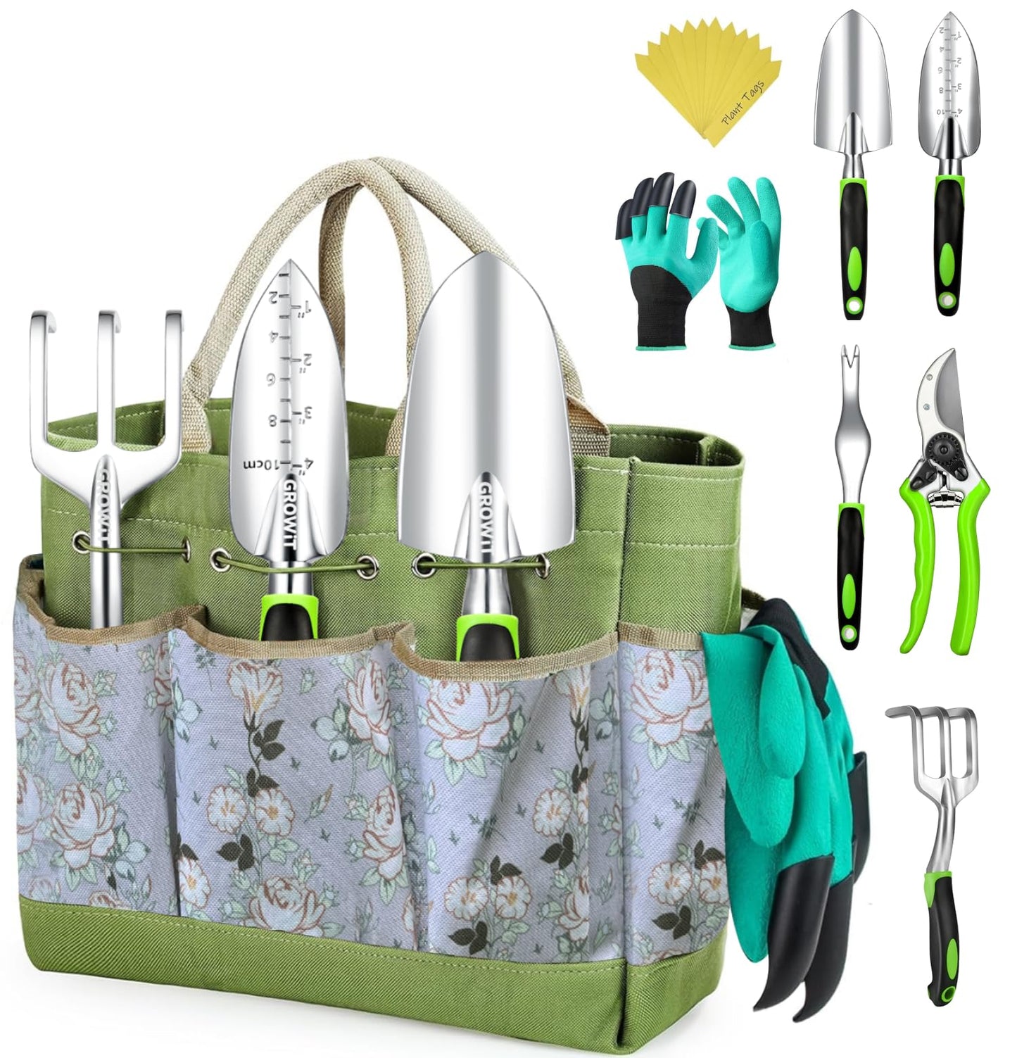 GROWIT Heavy Duty Gardening Tools - 22-Piece Gardening Gifts for Women, Men, Mom, Dad - Durable, Ergonomic Garden Tools Set