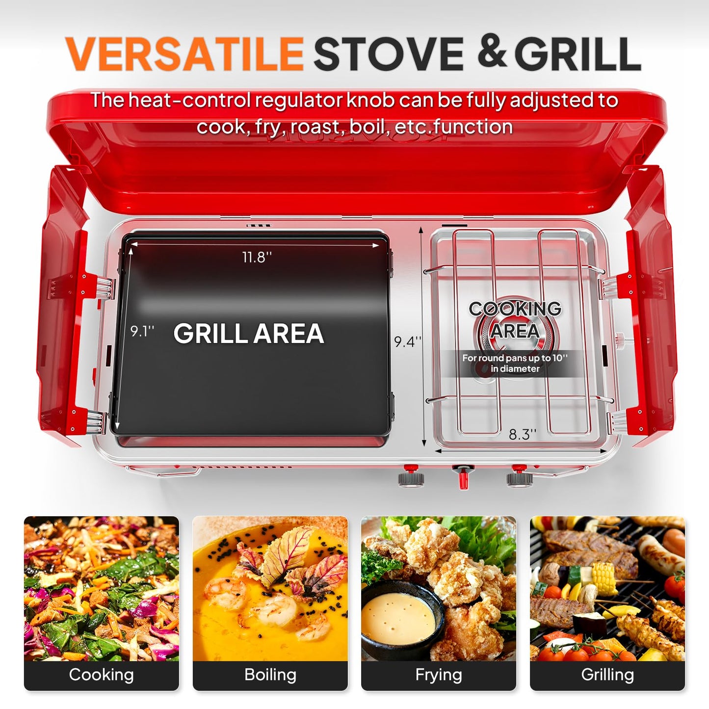 ROVSUN 2-in-1 Portable Camping Stove & Propane Oven with Piezo Igniter, 2 Burner Stove & Outdoor Oven with Adjustable Fire, Thermometer, Wind Panel & Regulator for Traveling, Tailgating (Black)