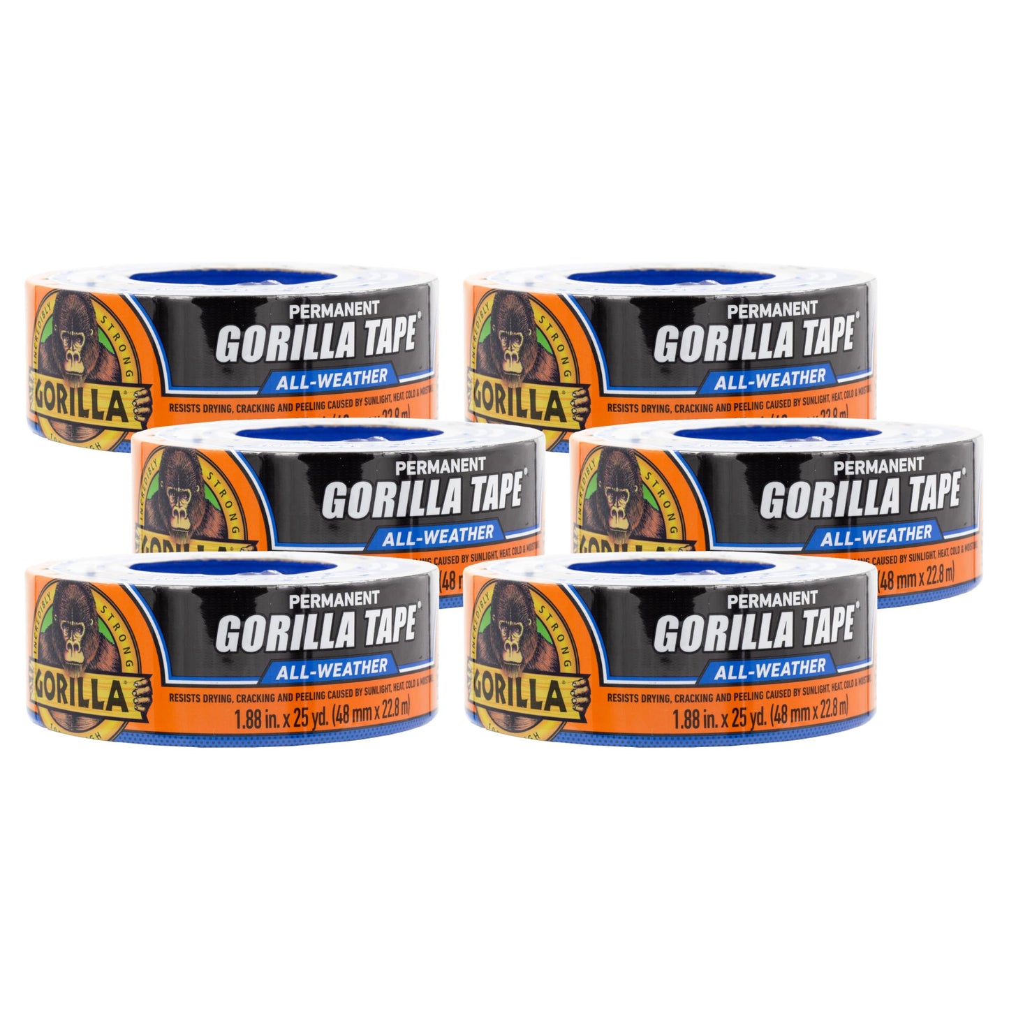 Gorilla All Weather Duct Tape, Black, 1.88" x 25 yd (Pack of 2) - UV and Temperature Resistant Waterproof Tape for Outdoor Repairs