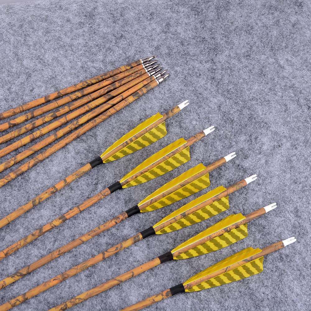 ZSHJGJR 30” Archery Carbon Arrows Hunting Arrows with 4” Turkey Feather Removable Tips Targeting Practice Arrows 500 Spine for Compound & Recurve & Traditional Bow 6/12pcs