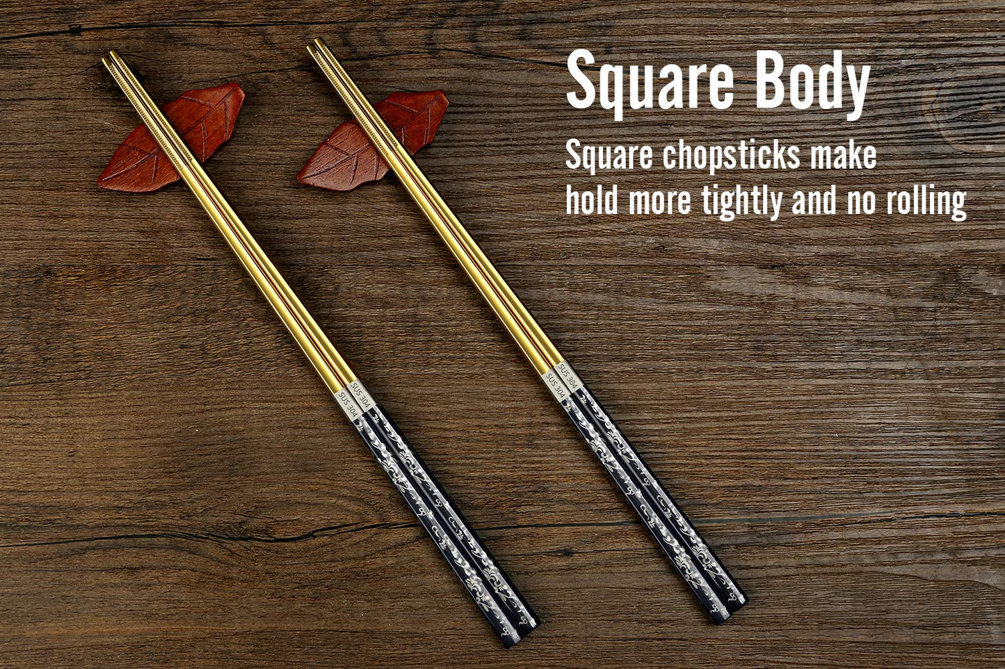 Titanium Plated Chopstick Stainless Steel Chopsticks Metal Chopsticks Reusable Dishwasher safe Premium Laser Engraved Chop Sticks for Eating 2 Pairs Gift Set Blue Silver